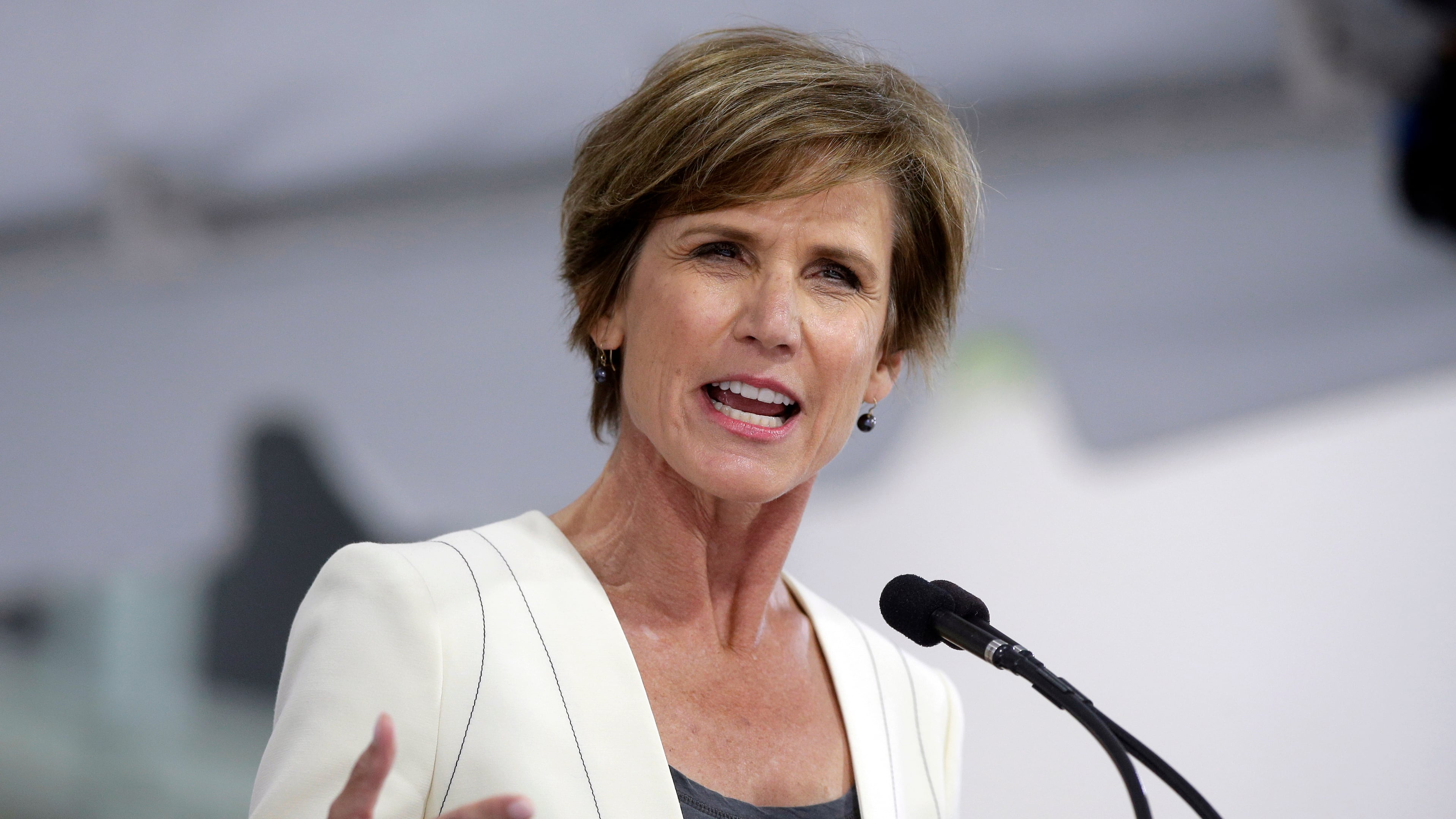 FILE - Former U.S. Deputy Attorney General Sally Yates speaks at Harvard University in Cambridge, Mass., May 24, 2017. (AP Photo/Steven Senne, File)