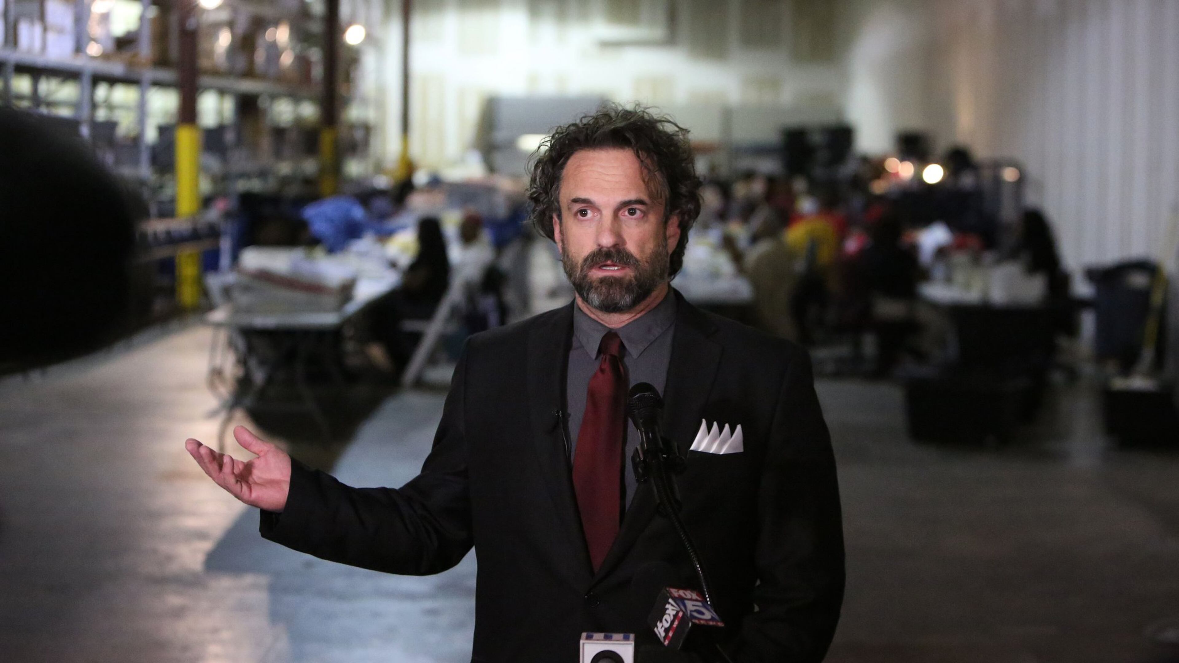 Director Richard Barron holds a press conference at the Fulton County Elections Preparation Center in Atlanta. (Photo by Phil Skinner)