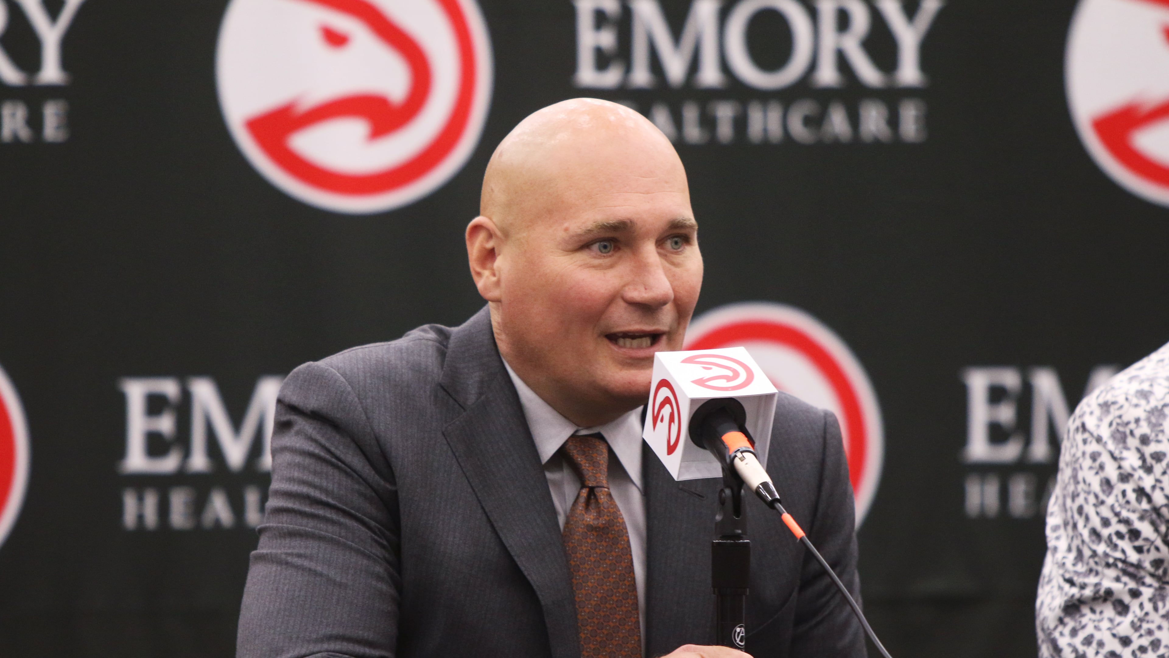 June 24, 2019 Brookhaven- Atlanta Hawks General Manager Travis Schlenk speaks at the introductory press conference for Cam Reddish, a Hawks 2019 draft pick, at the Hawks practice facility, in the Emory Sports Medicine Complex, in Brookhaven, Georgia on Monday June 24, 2019. Reddish was selected by the Atlanta Hawks in the 2019 NBA Draft on June 20, 2019, and was the 10th overall pick. Reddish previously played small forward/shooting guard for the Duke University Blue Devils. Christina Matacotta/CHRISTINA.MATACOTTA@AJC.COM