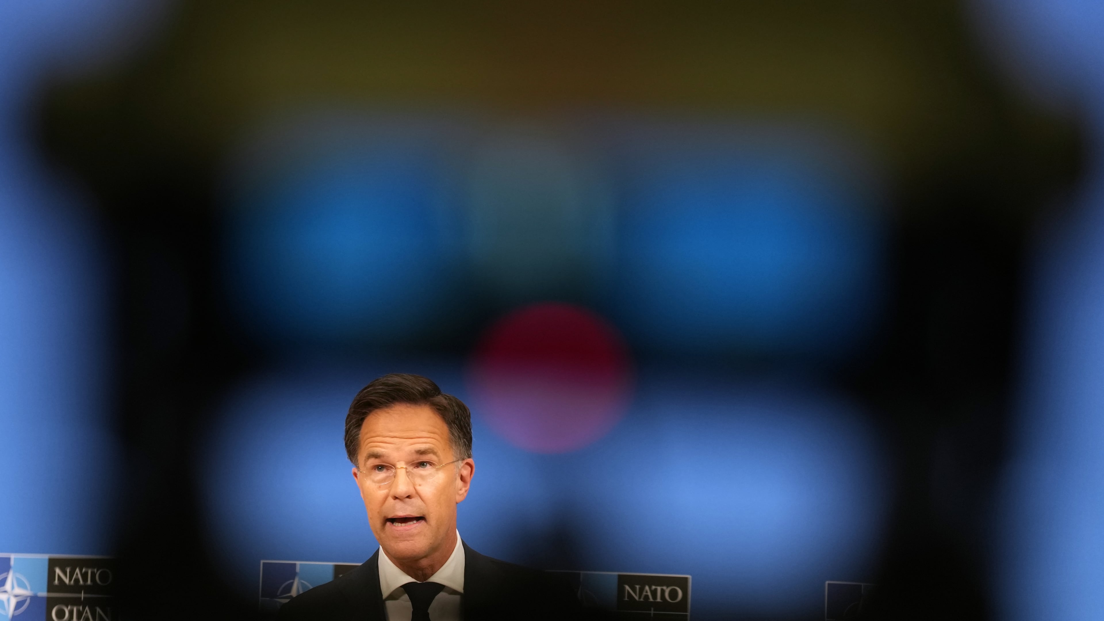 NATO Secretary General Mark Rutte speaks after a meeting of NATO defense ministers at NATO headquarters in Brussels, Thursday, June 18, 2026. (AP Photo/Virginia Mayo)
