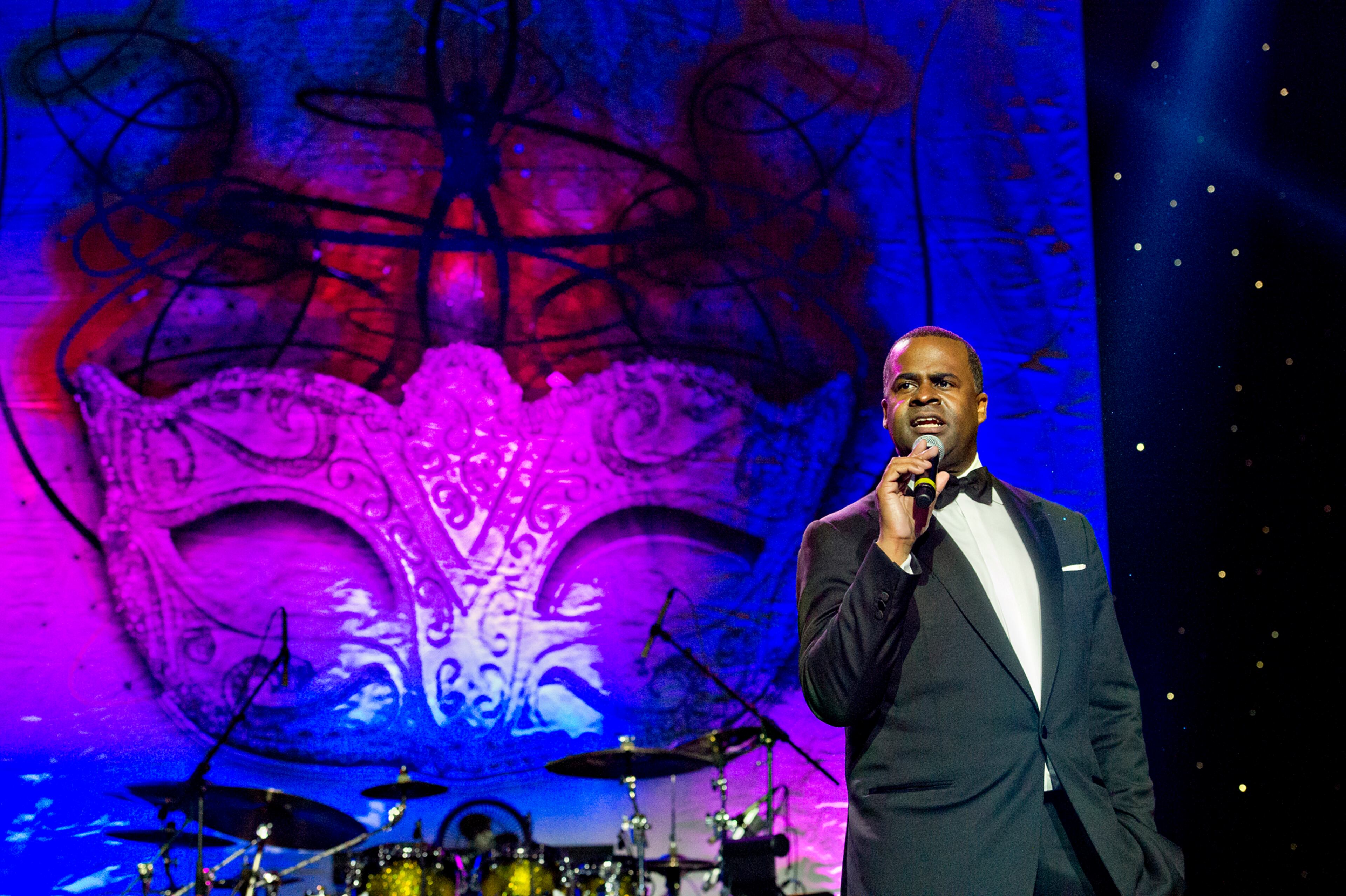 December 20, 2014 Atlanta - Atlanta mayor Kasim Reed (center) speaks to the crowd during the 31st annual United Negro College Fund Mayor's Masked Ball at the Atlanta Marriott Marquis in downtown on Saturday, December 20, 2014. 1,300 guests attended the event which raised over one million dollars for the organization. JONATHAN PHILLIPS / SPECIAL