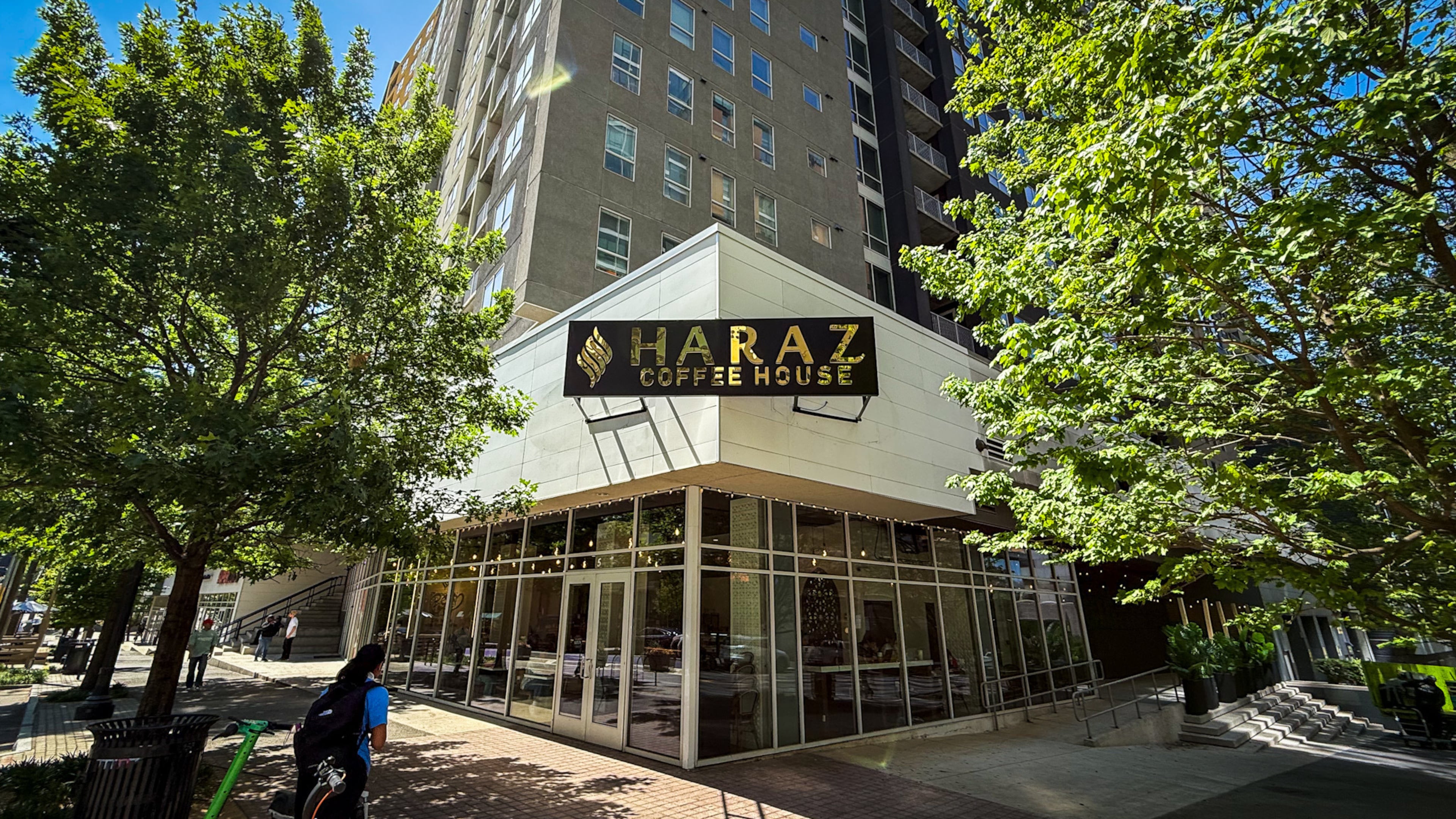 The exterior of Haraz Coffee House in Midtown. (Henri Hollis/AJC)