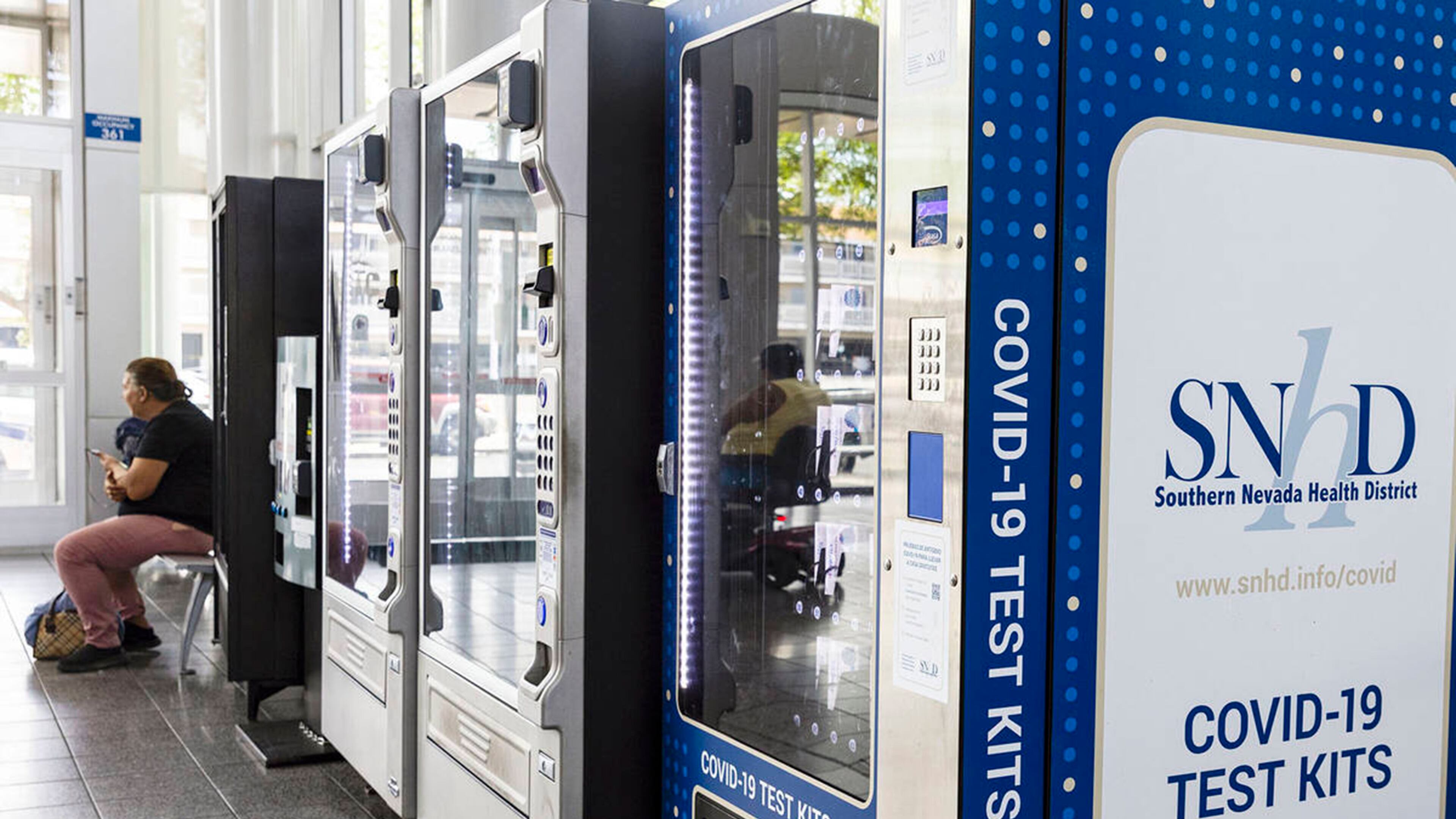 A COVID-19 test kit vending machine at the Regional Transportation Commission's Bonneville Transit Center, on Thursday June 9, 2022, in Las Vegas. (Bizuayehu Tesfaye/Las Vegas Review-Journal/TNS)
