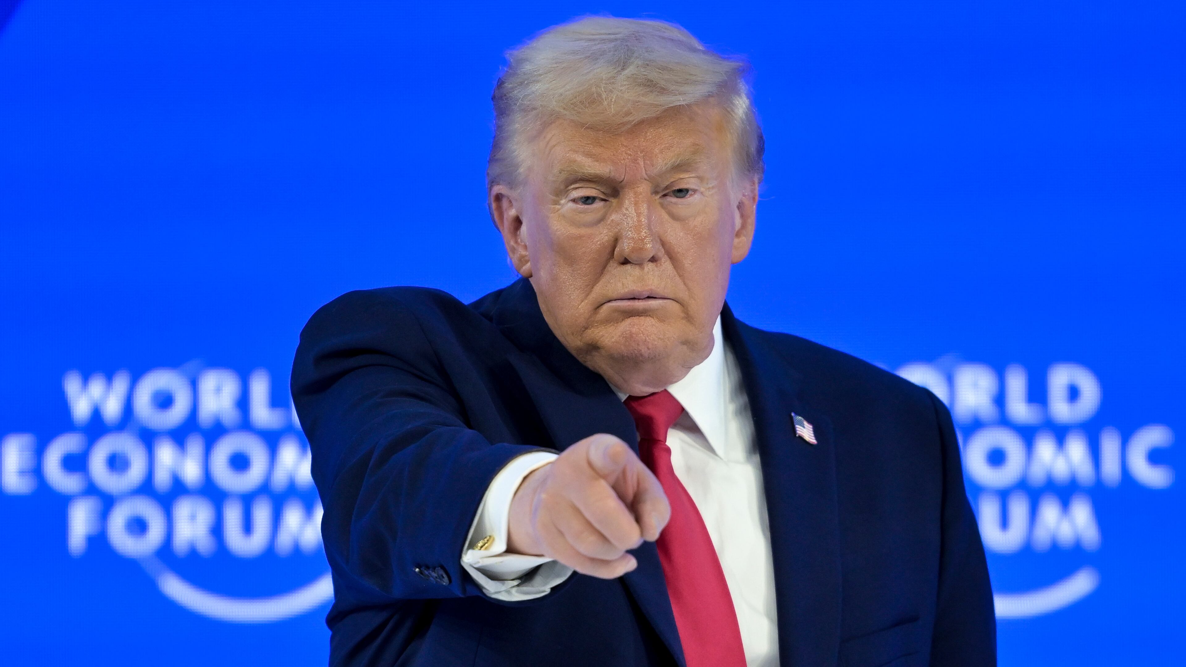 President Donald Trump gestures after his special address during the 56th annual meeting of the World Economic Forum, WEF, in Davos, Switzerland, Wednesday, Jan. 21, 2026. (Gian Ehrenzeller/Keystone via AP)