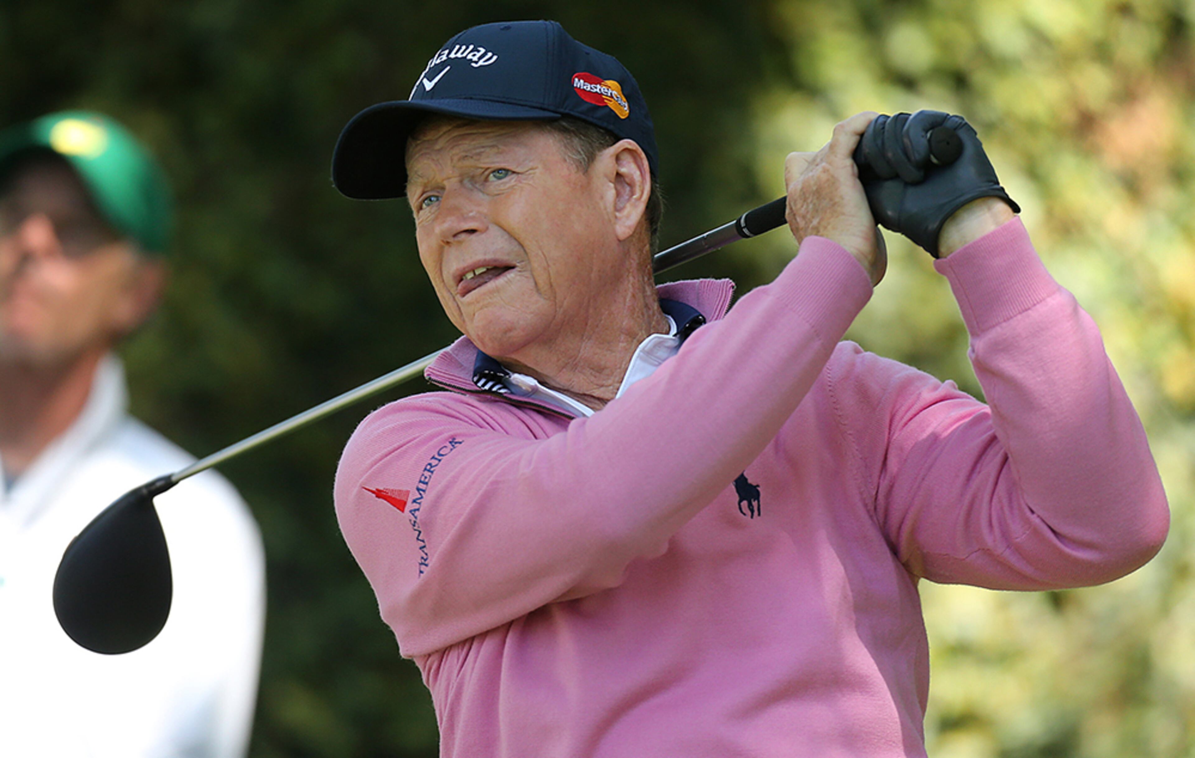 Playing in his final Masters, two-time champion Tom Watson tees off on the second hole during his practice round at Augusta National Golf Club on Tuesday, April 5, 2016, in Augusta.