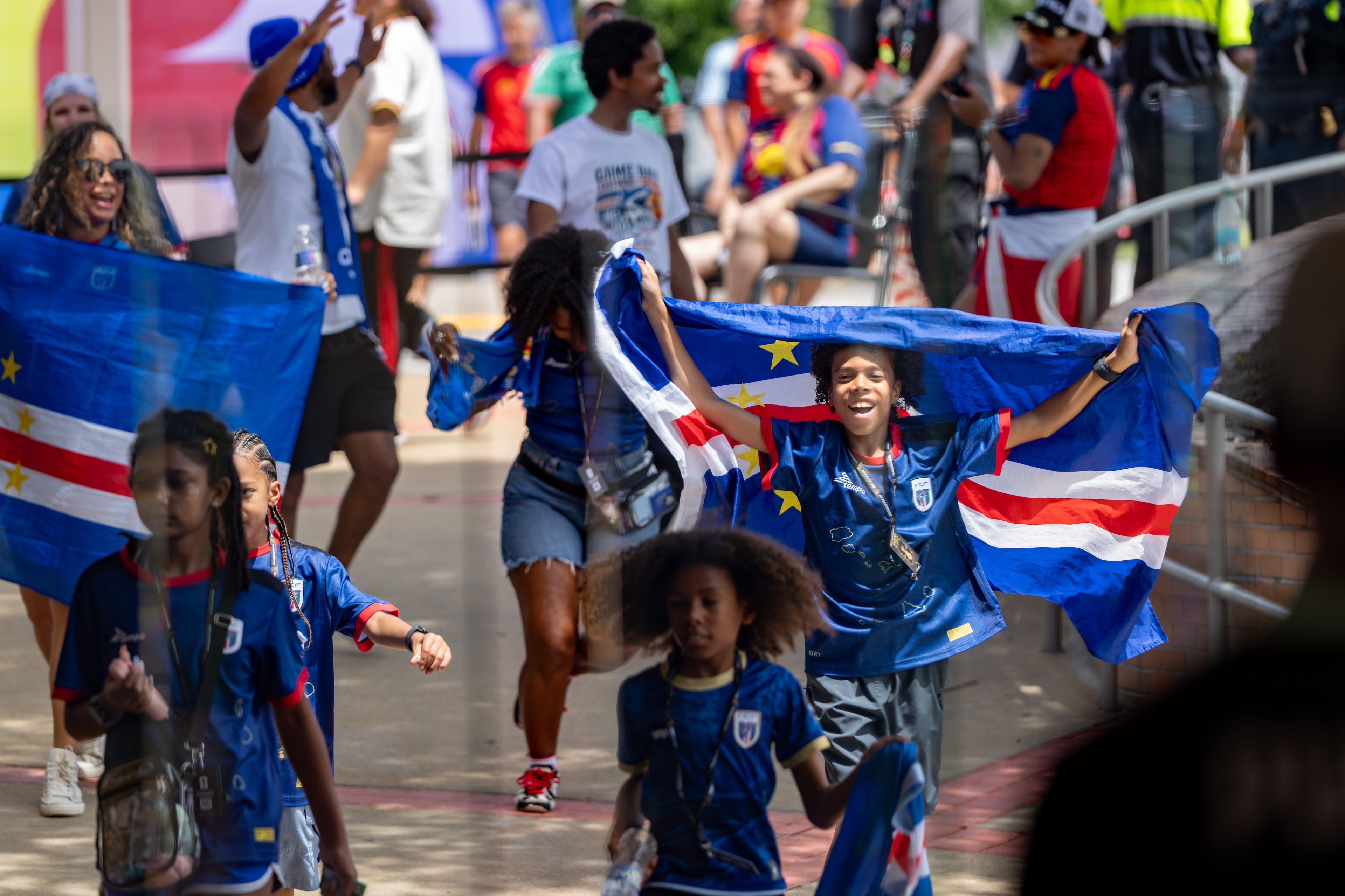 Cape Verde fans celebrate their team's World Cup appearance outside the Vine City MARTA station Monday, June 15, 2026, in Atlanta. (Ben Hendren for the AJC)