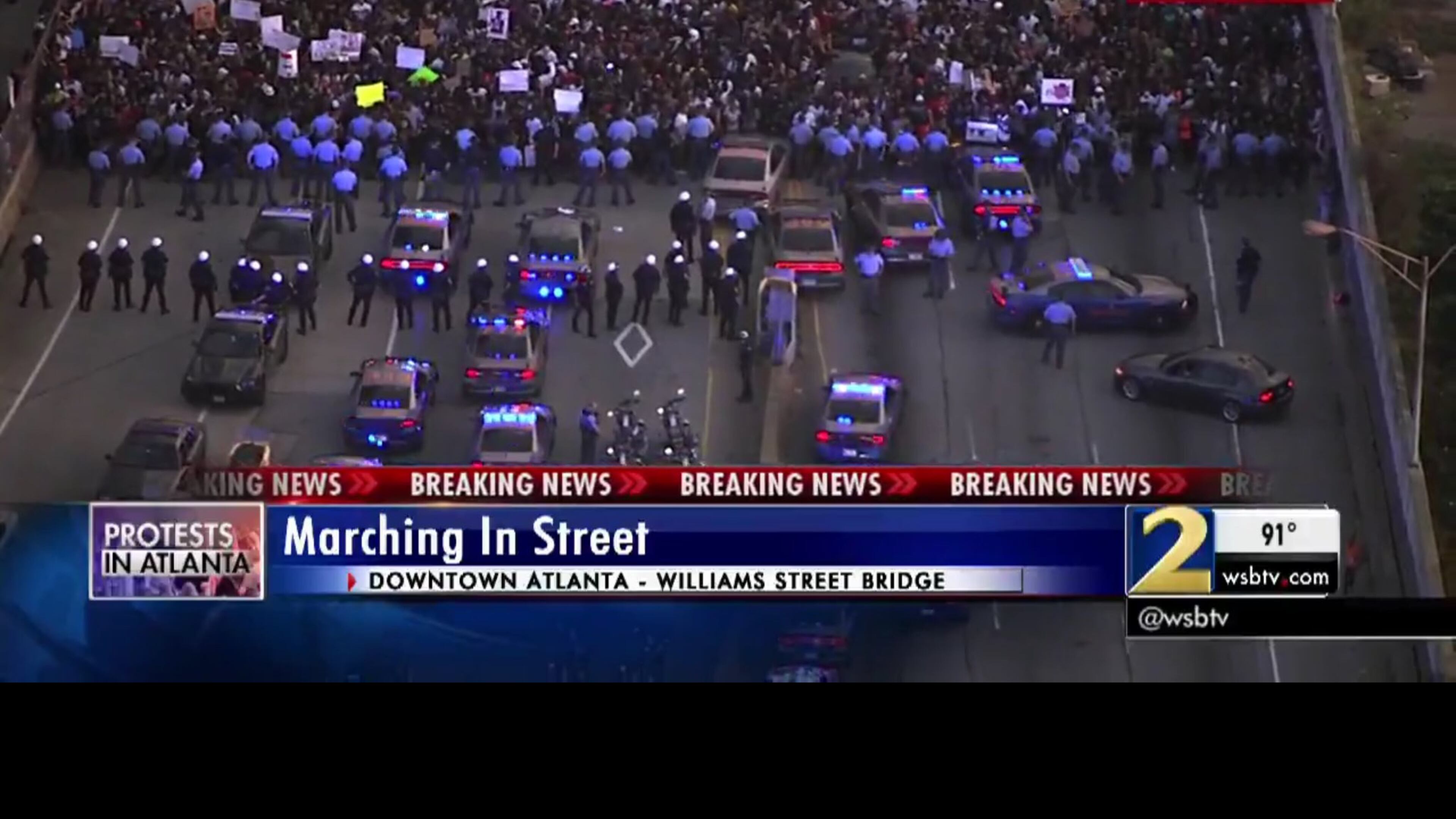 An aerial view of the Black Lives Matter protest in Atlanta. WSBTV