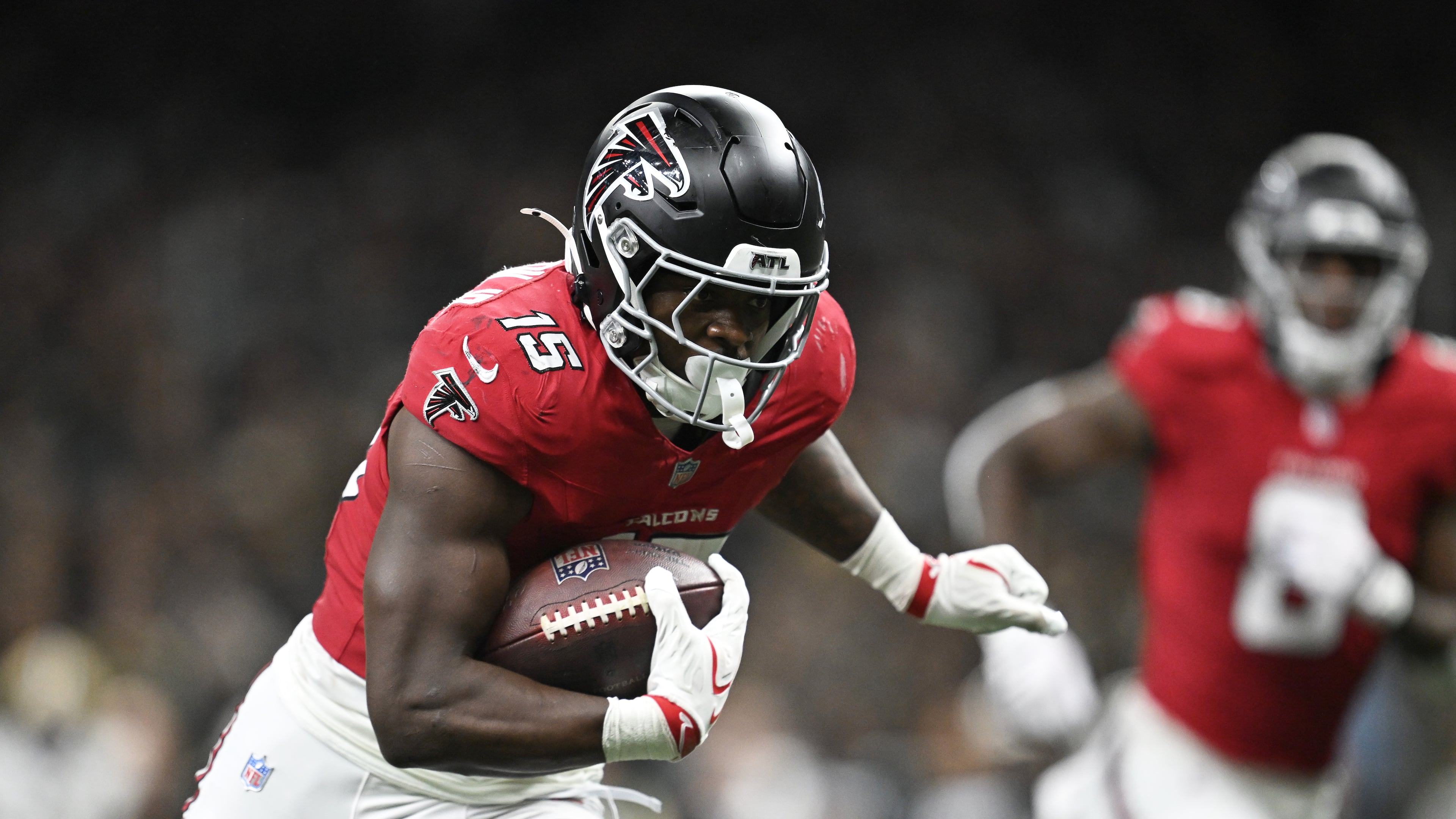 Atlanta Falcons running back Brian Robinson Jr. runs for a touchdown during the second half of an NFL football game against the New Orleans Saints in New Orleans, Monday, Oct. 5, 2026. (Ella Hall/AP)