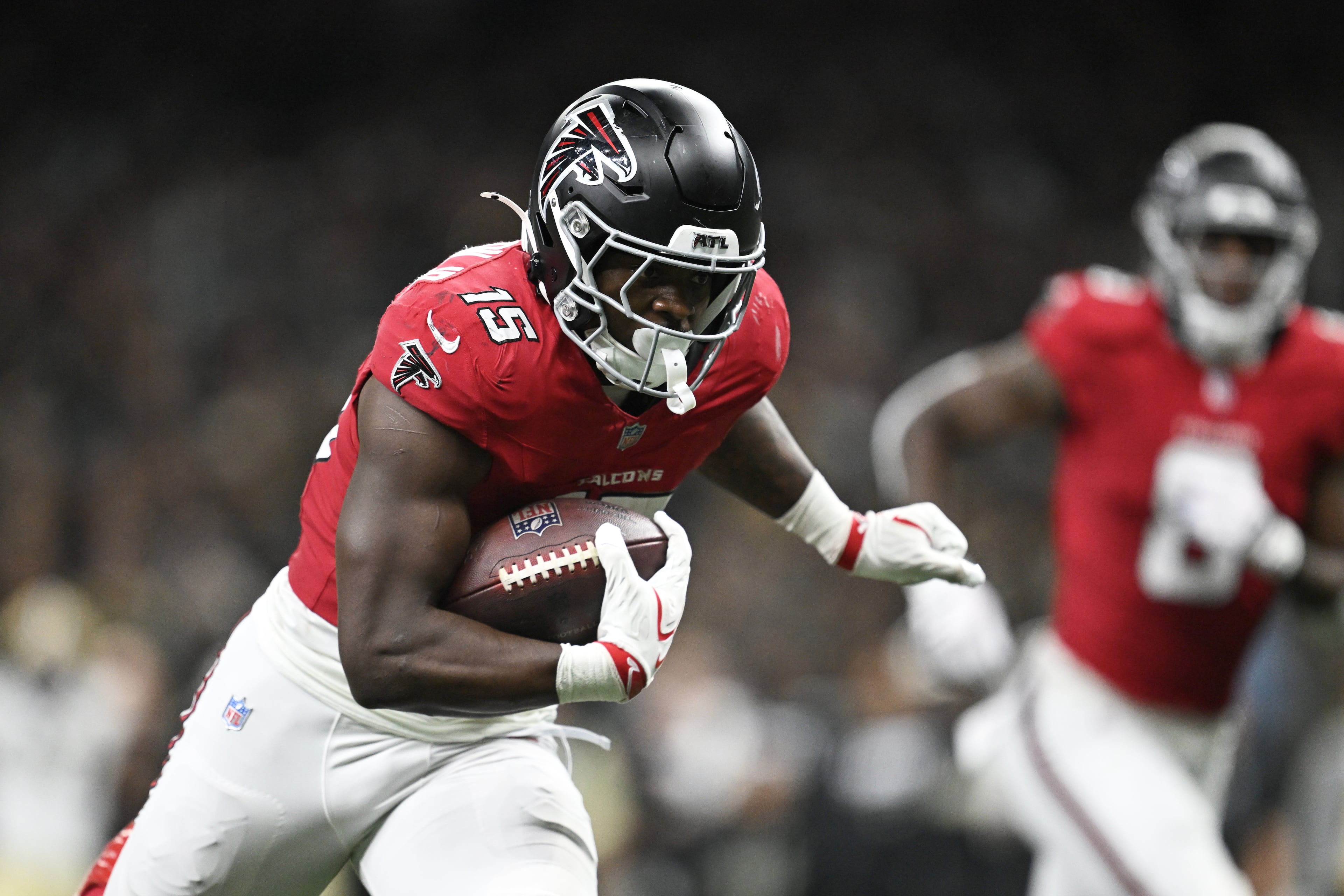 Atlanta Falcons running back Brian Robinson Jr. runs for a touchdown during the second half of an NFL football game against the New Orleans Saints in New Orleans, Monday, Oct. 5, 2026. (Ella Hall/AP)