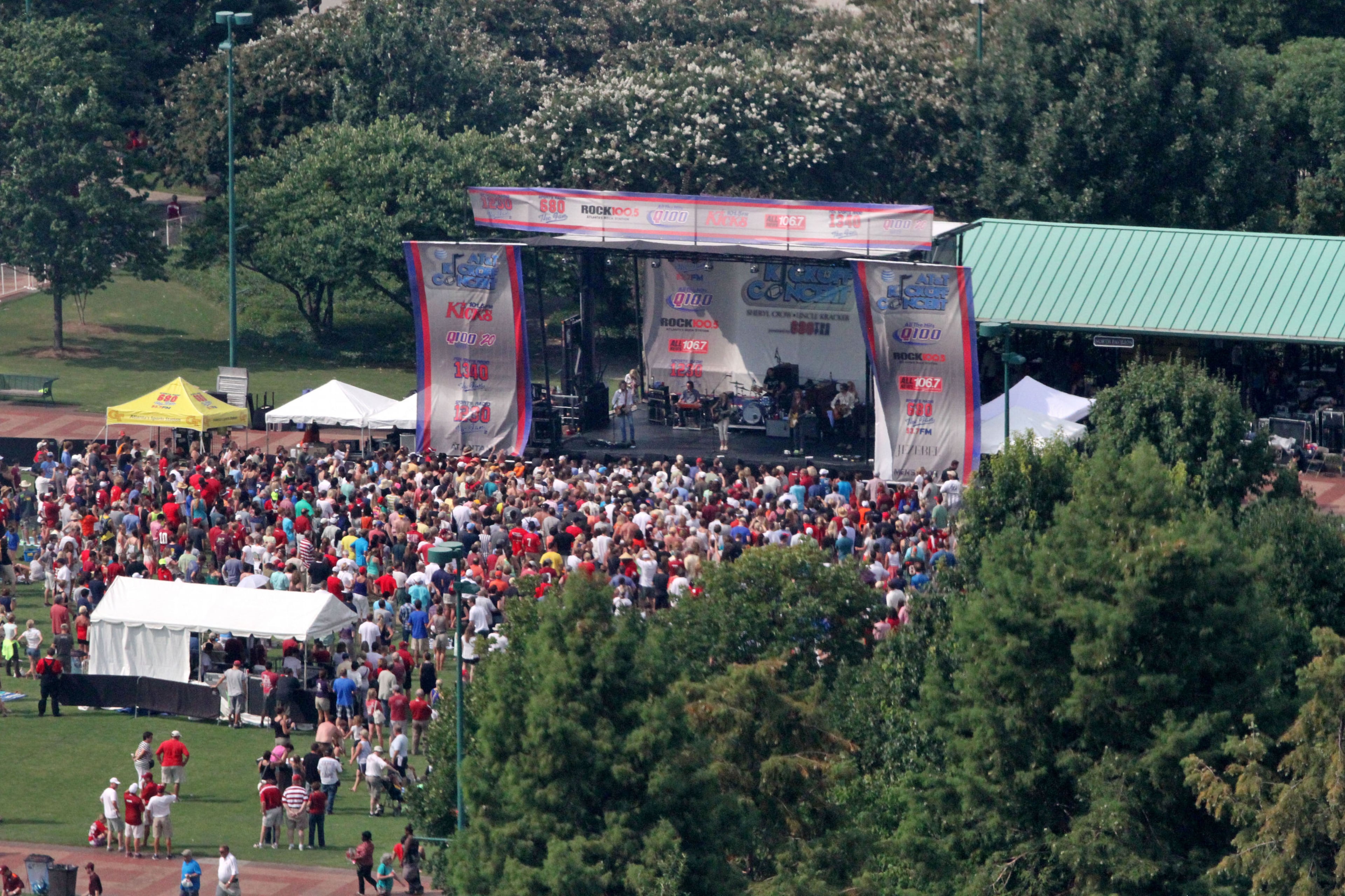 Bird's eye view of the Chick-fil-A Kickoff concert Saturday afternoon at Centennial Olympic Park.