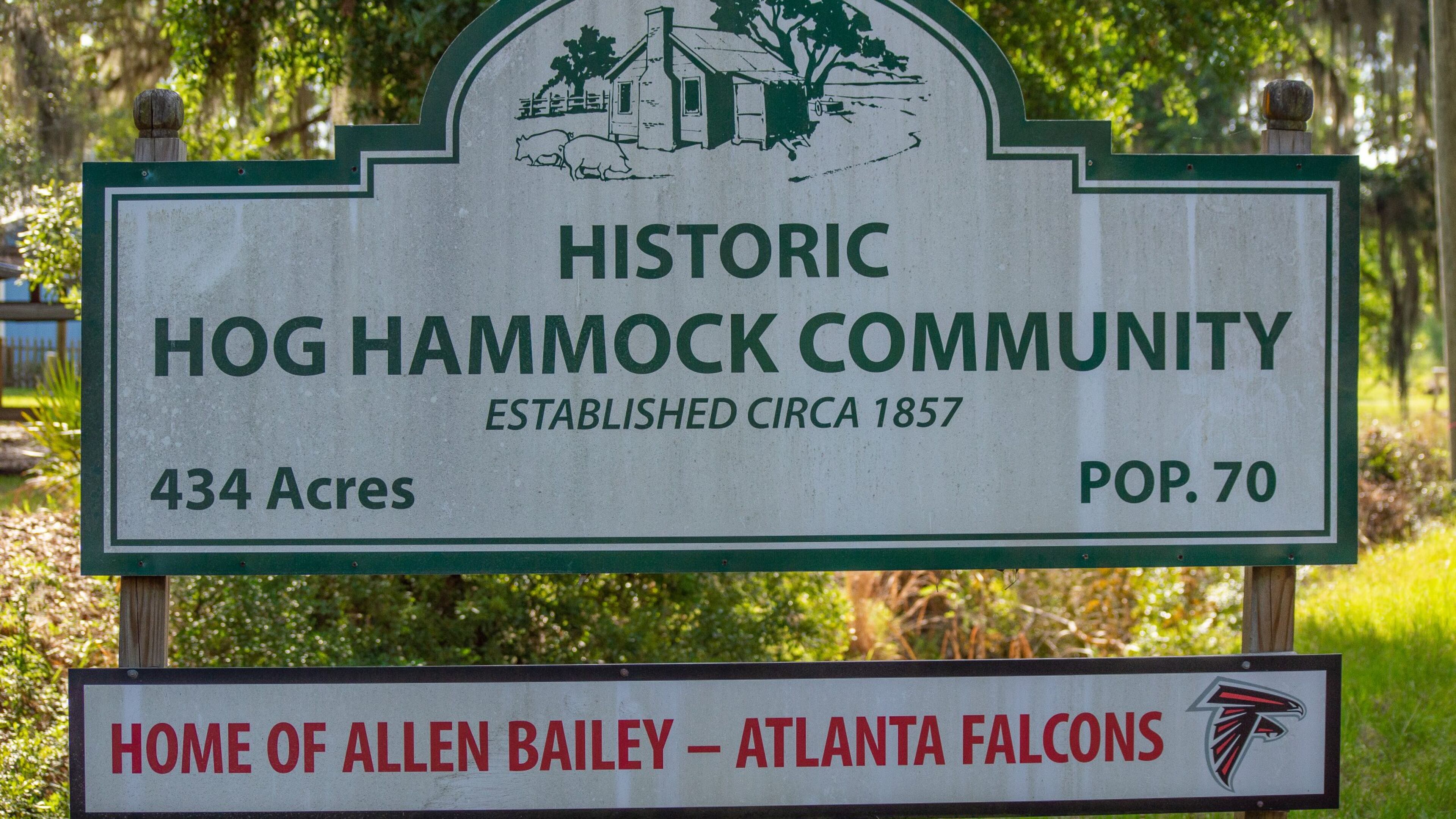 Sign designating the Historic Hog Hammock Community on Sapelo Island. (Photo Courtesy of Jeffery M. Glover/ The Current GA)