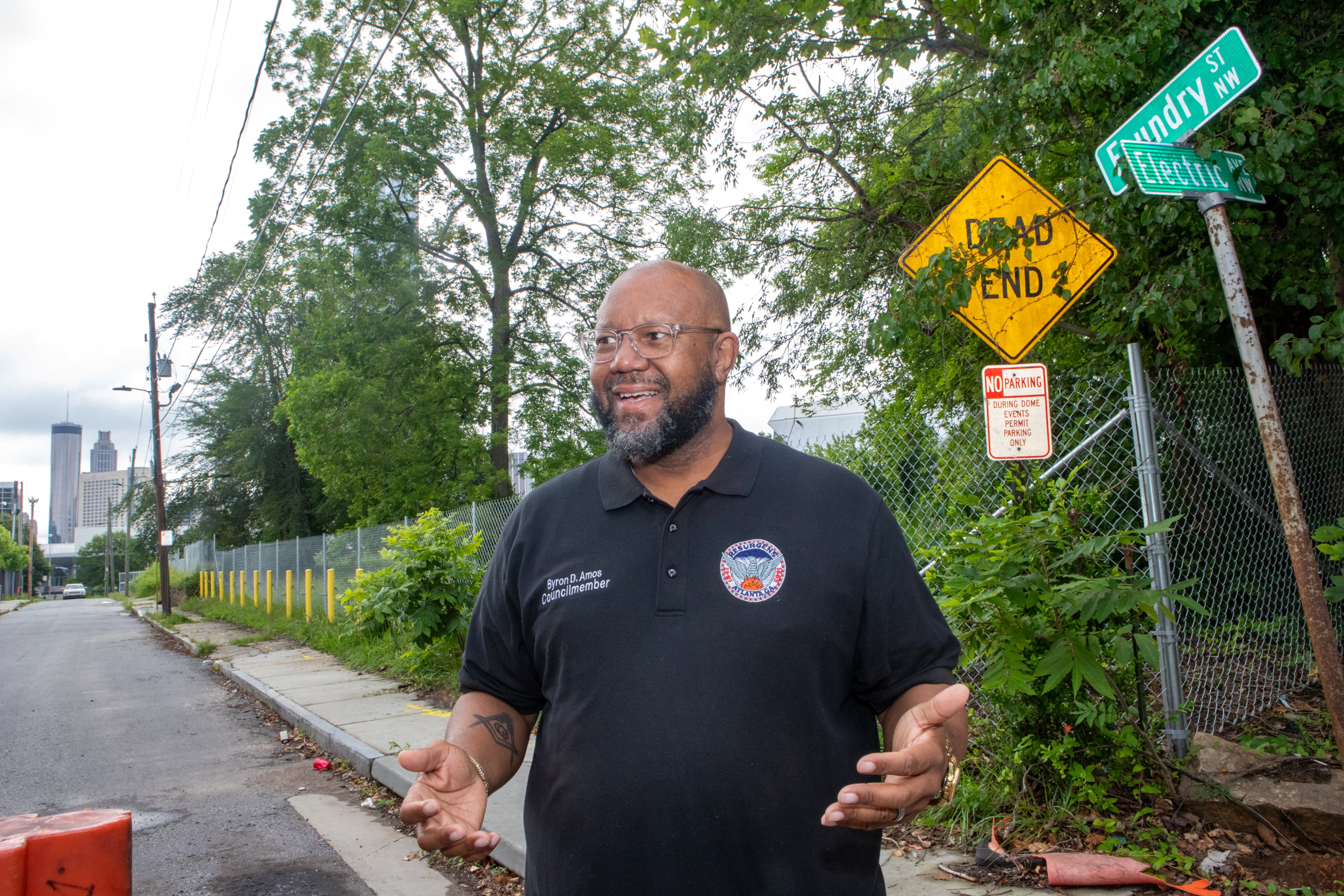Atlanta City Council member Byron Amos, seen here at the intersection of Electric Avenue and Foundry Street in Vine City last year. (Jenni Girtman for the AJC)