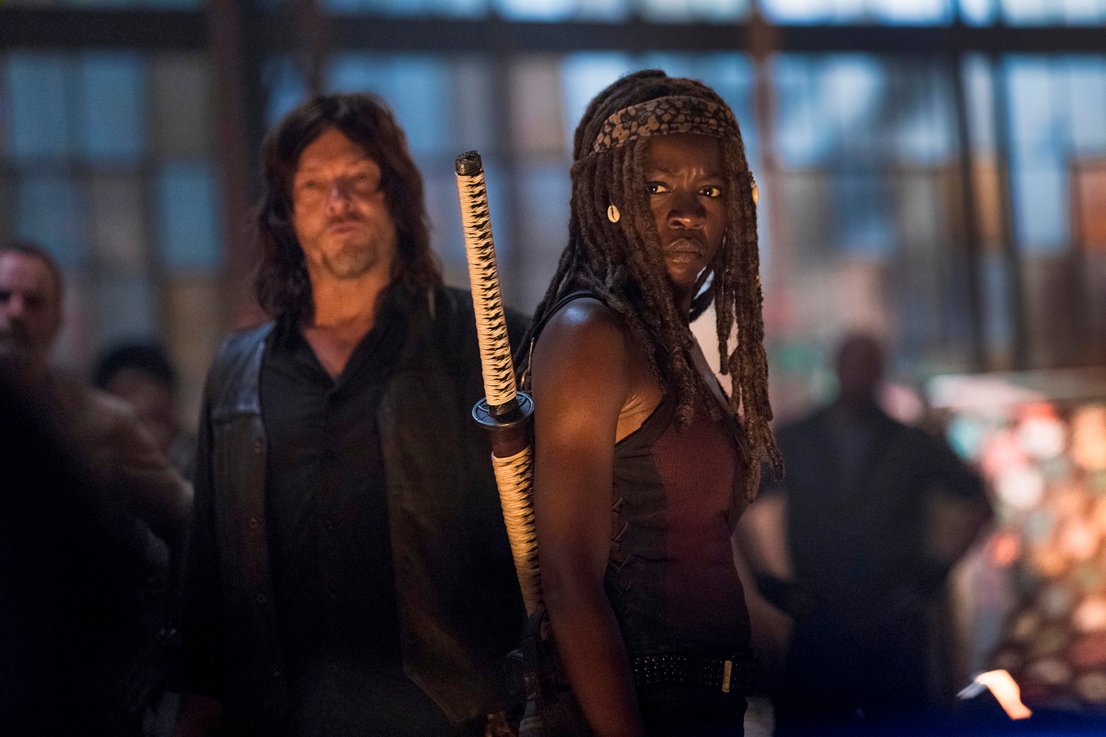 Norman Reedus as Daryl Dixon, Danai Gurira as Michonne  - The Walking Dead _ Season 9, Episode 1 - Photo Credit: Jackson Lee Davis/AMC