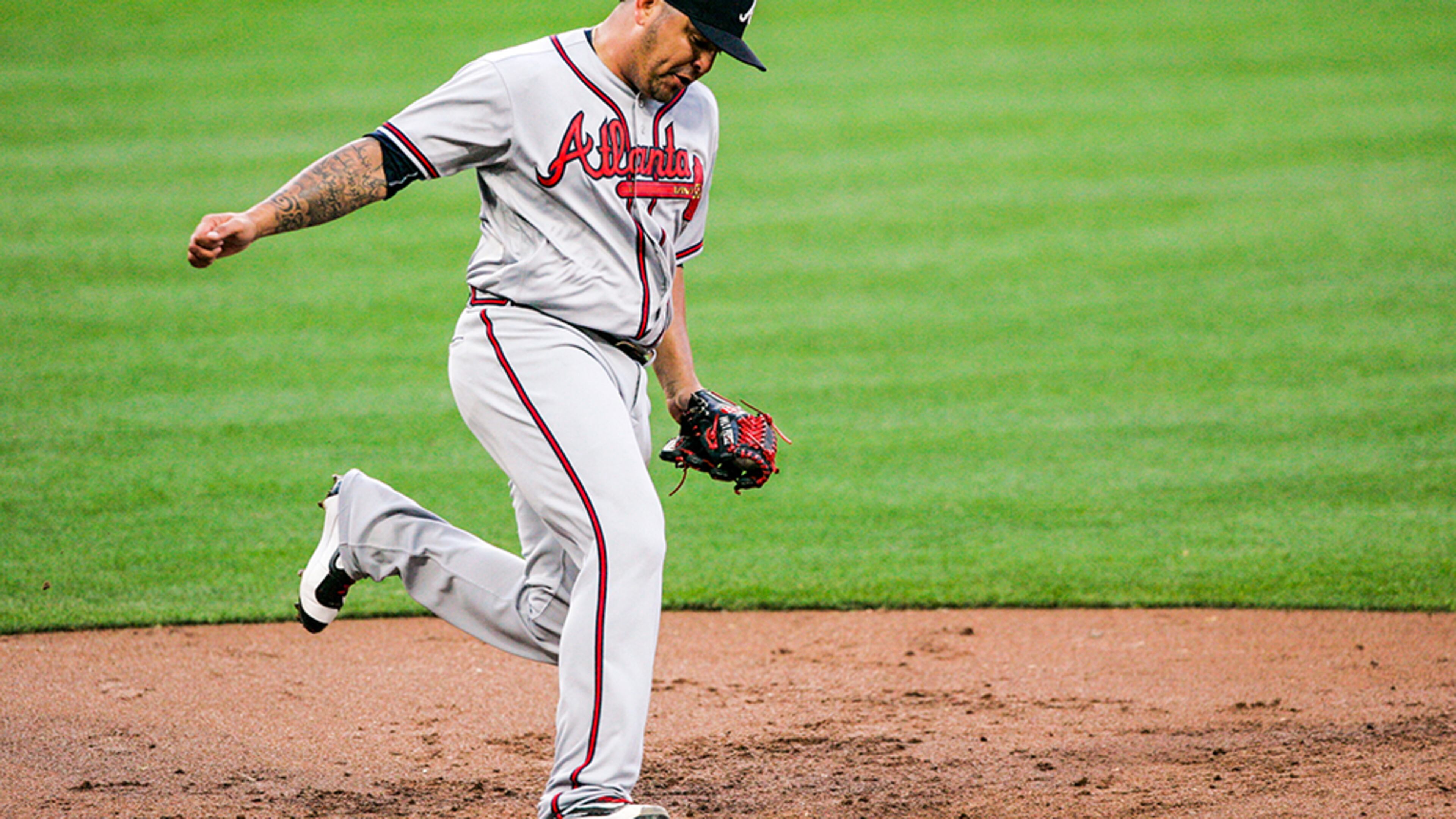 Braves starter Williams Perez (2-2) lasted 4 1/3 innings and was charged with seven hits, six runs and no walks with two strikeouts.