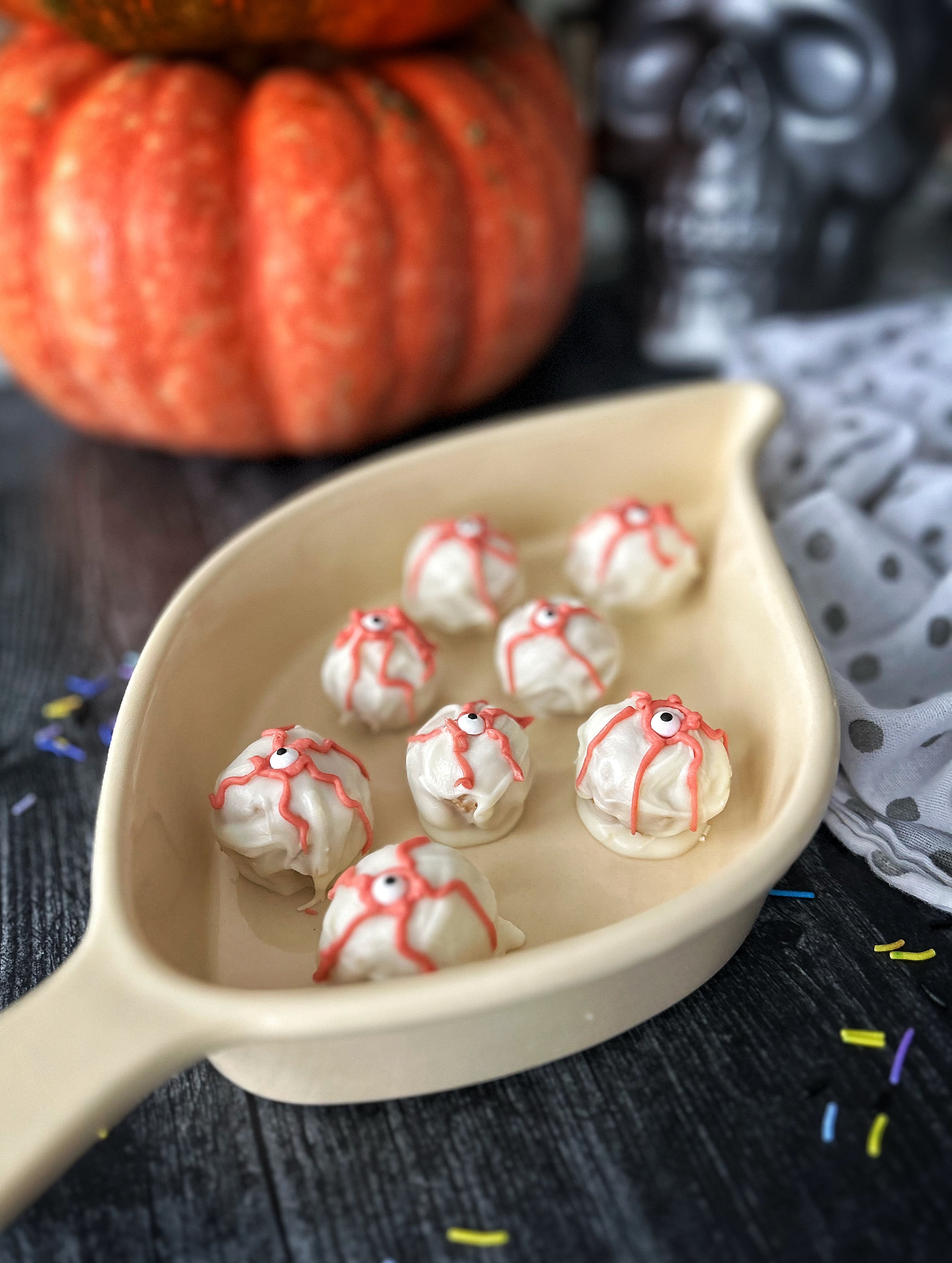 Both the original and adapted recipes call for red food coloring for the bloodshot eyeball look. If you’re looking for a natural alternative, beet root powder can be used. (Candy Hom for the AJC)