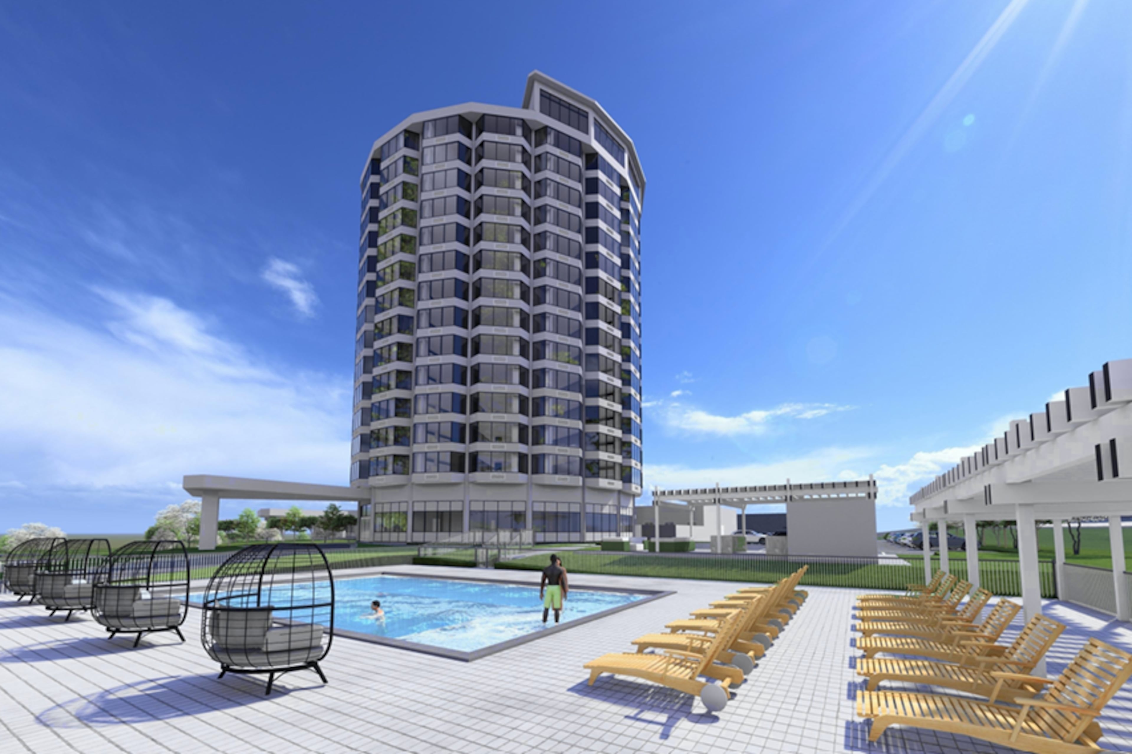 This rendering shows the planned residential redevelopment of the former Presidential Hotel near I-285, a longtime eyesore in DeKalb County. (Courtesy of Amarar Investments)