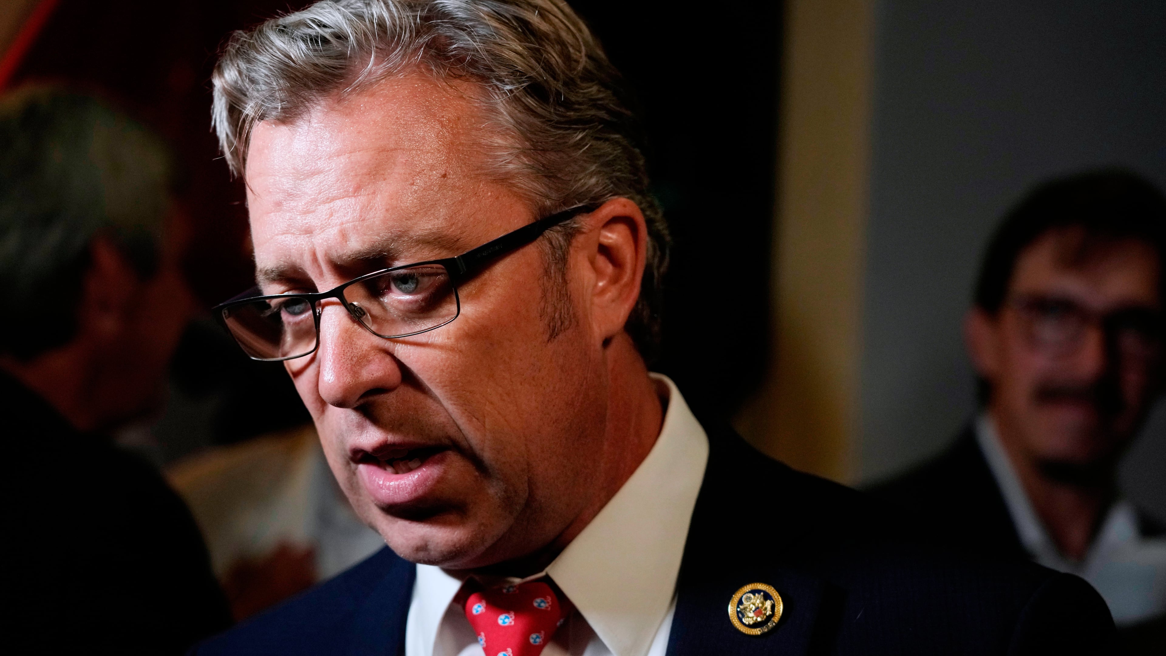 FILE - Rep. Andy Ogles, R-Tenn., speaks to supporters after being declared the winner in his Republican primary race, Aug. 1, 2024, in Franklin, Tenn. (AP Photo/Mark Humphrey, File)