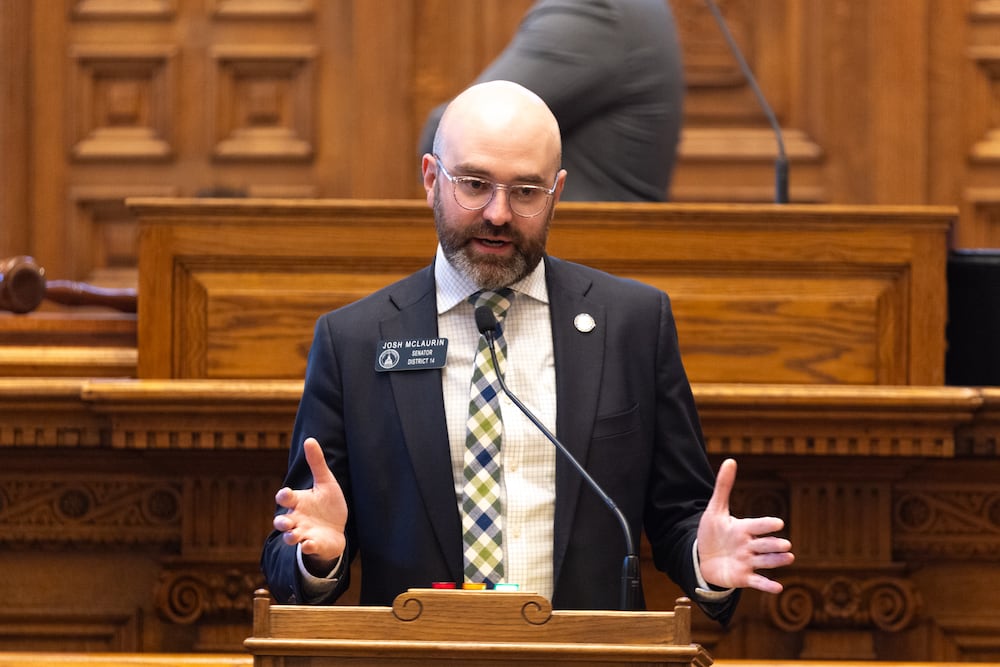 State Sen. Josh McLaurin speaks at the Capitol in March 2025. (Arvin Temkar/AJC)