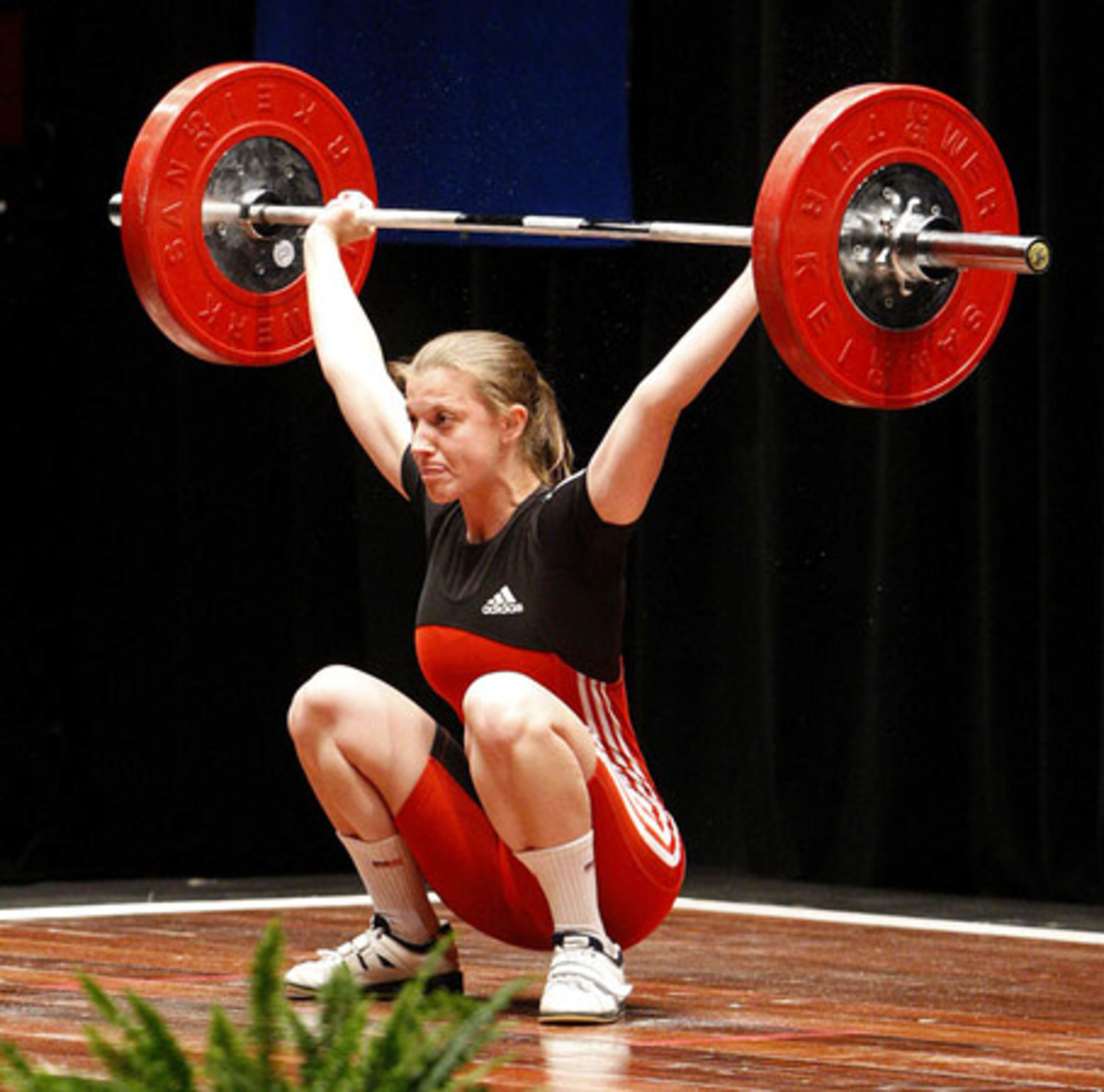 Shannon Sheesley, from East Point, makes her first lift at the USA Weightlifting Olympic Team Trials at Georgia Tech's Ferst Center for the Arts at on Friday. The country's top 60 weightlifters - 30 men and 30 women - were invited to compete for a spot on the U.S. Olympic Team.