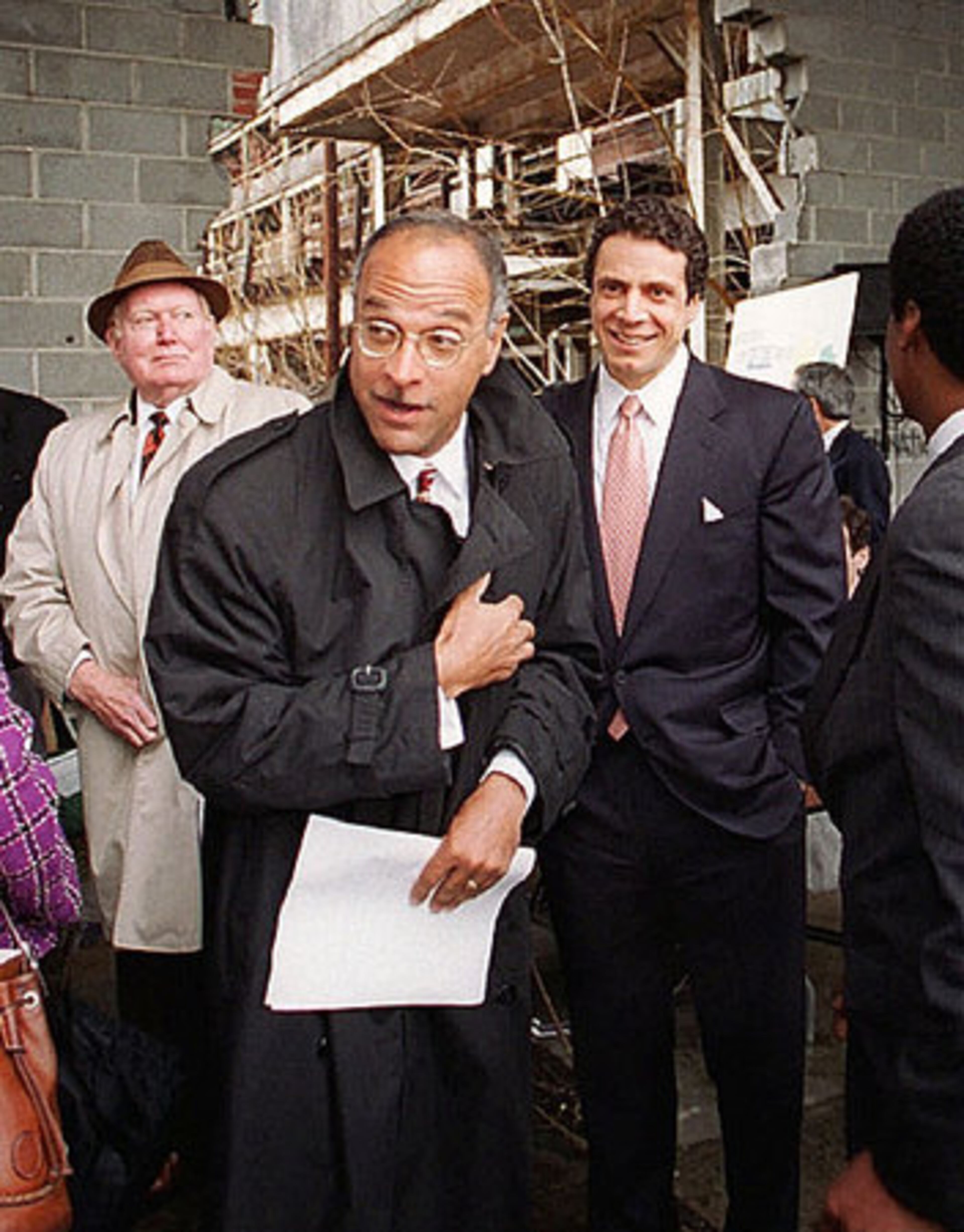 Bill Campbell looks over the the old Fulton Bag and Cotton Mill on Boulevard in 1996 to announce, along with HUD undersecretary Andrew Cuomo (right) a grant to help revitalize the area. Residential lofts now sit in the structure.