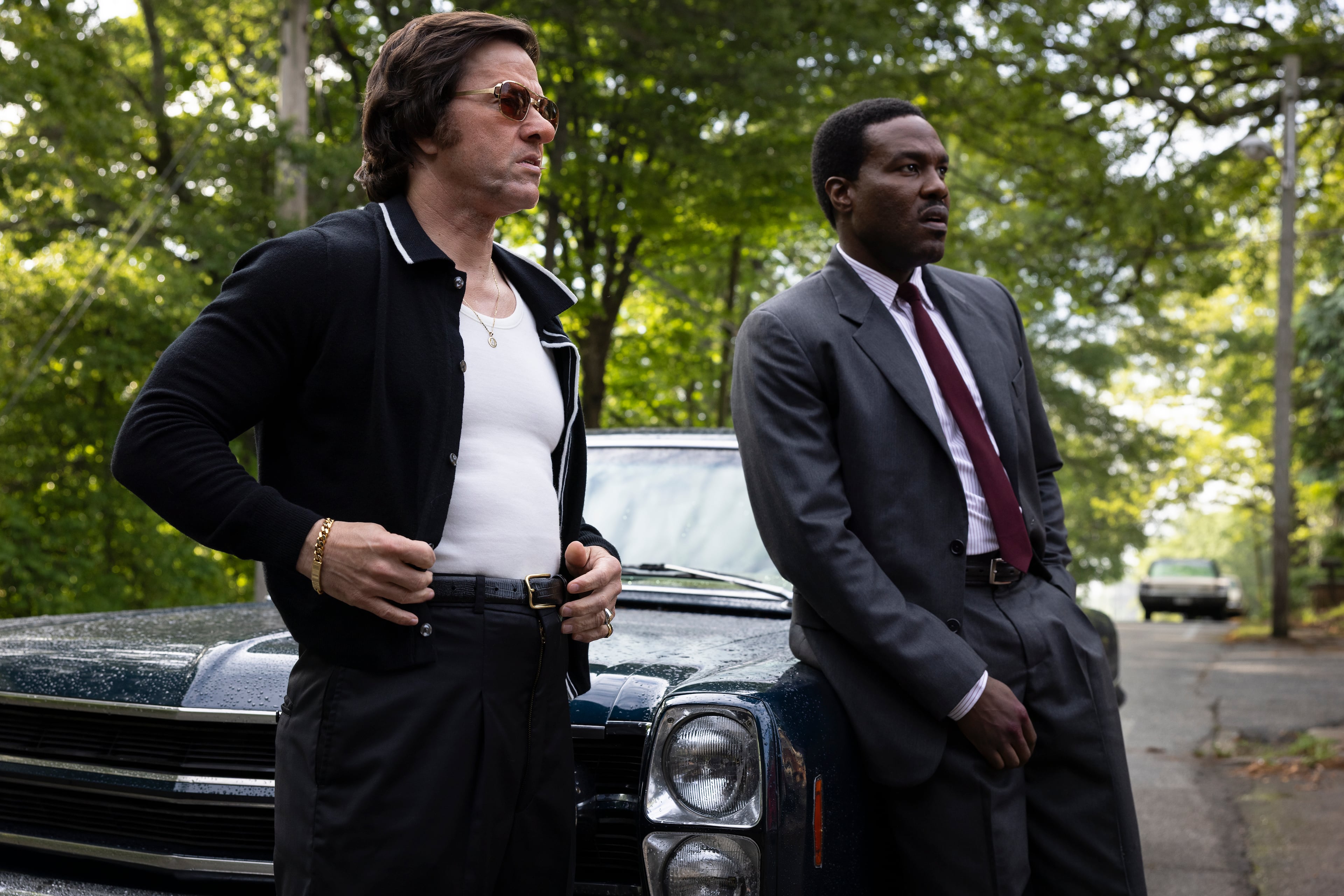 Mark Wahlberg, left, and Yahya Abdul-Mateen II star in "By Any Means," in theaters Sept. 4, 2026. (Courtesy of Paramount Pictures)
