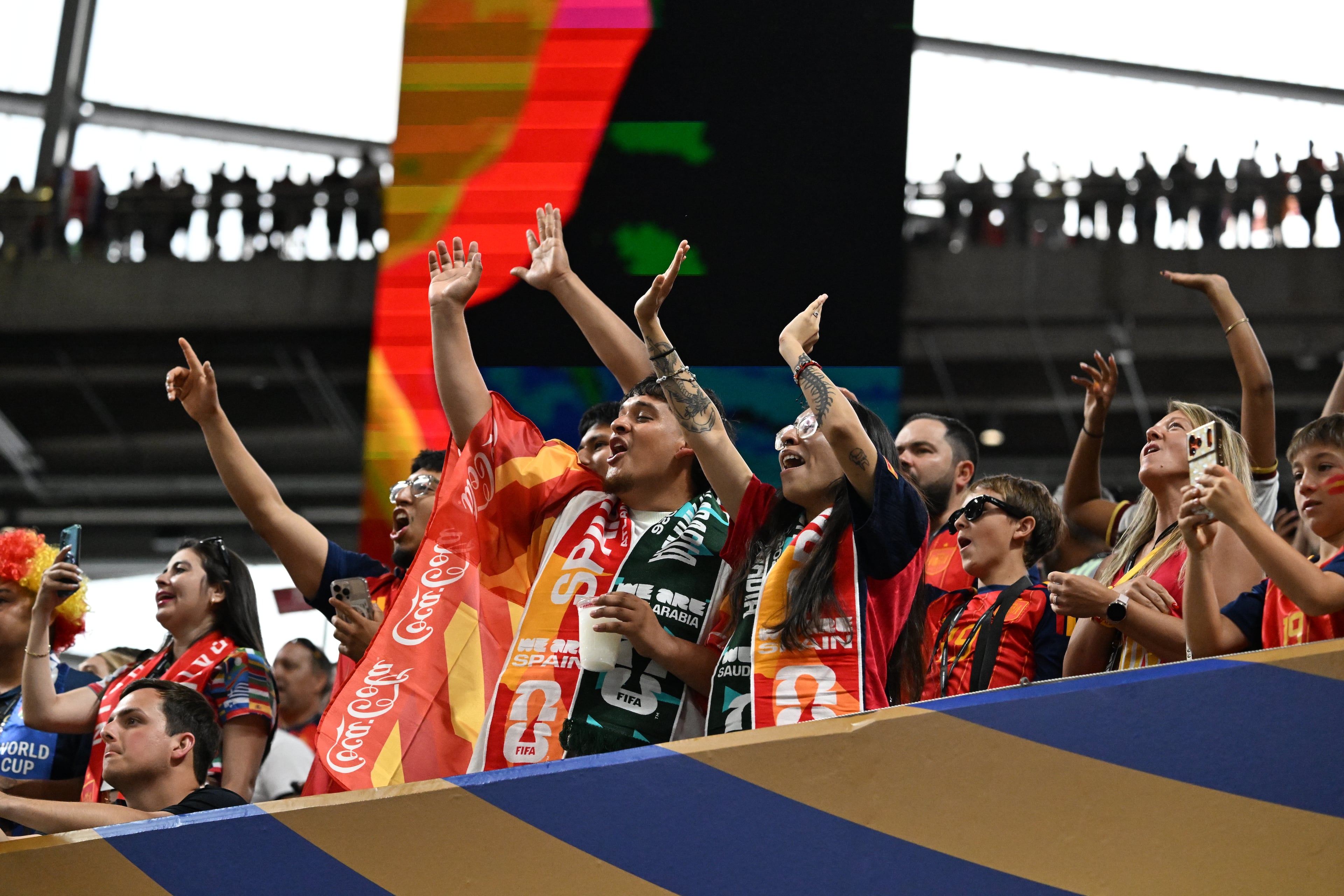 Fans of Spain get ready for the Spain vs. Saudi Arabia FIFA World Cup match Sunday, June 21, 2026, at Atlanta Stadium. (Hyosub Shin/AJC)