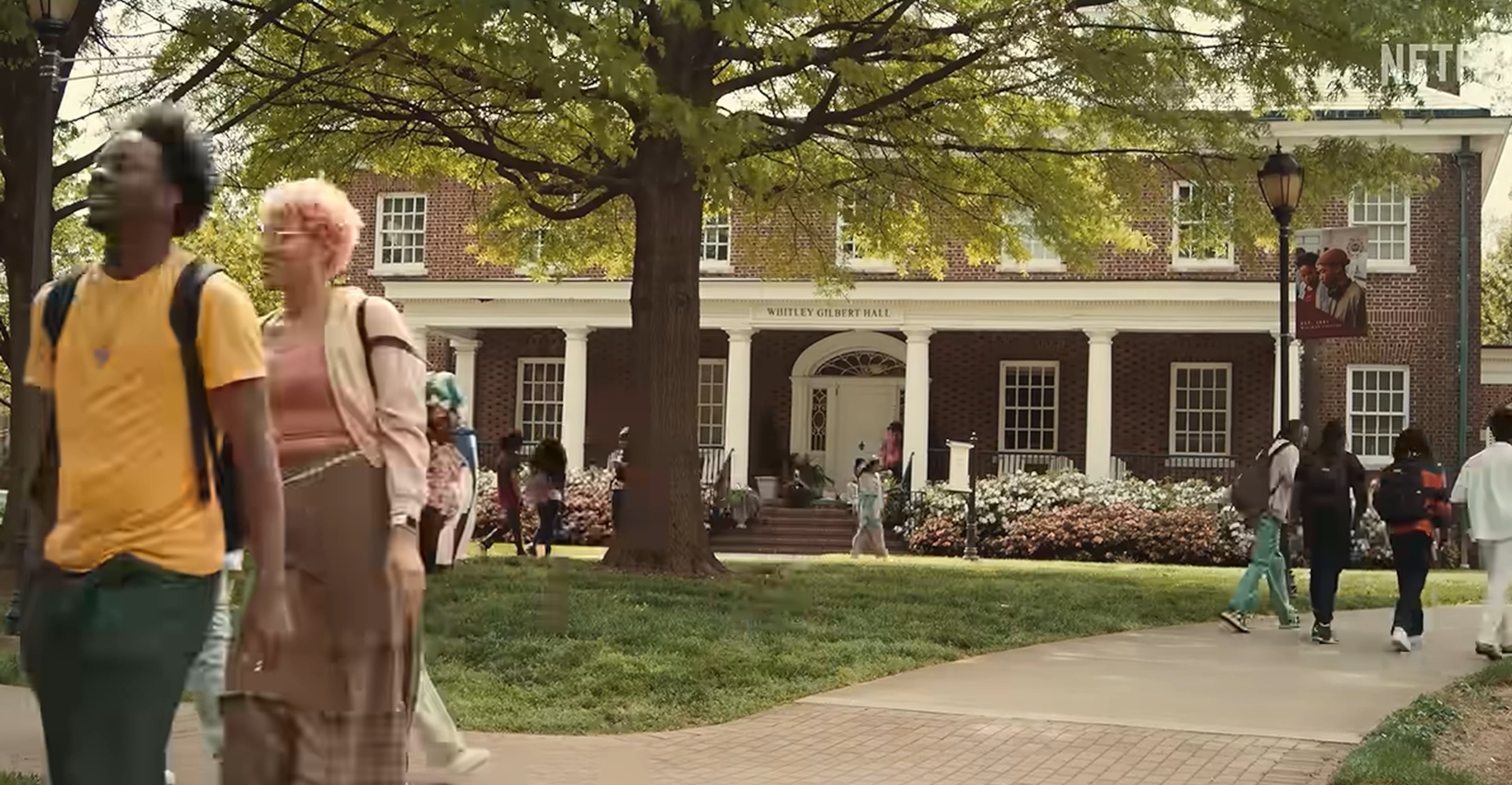 "A Different World" on Netflix turns the exterior Spelman College's Bessie Strong Hall into Whitney Gilbert Hall at Hillman College. It was also used in the original NBC series. (Courtesy of Netflix)