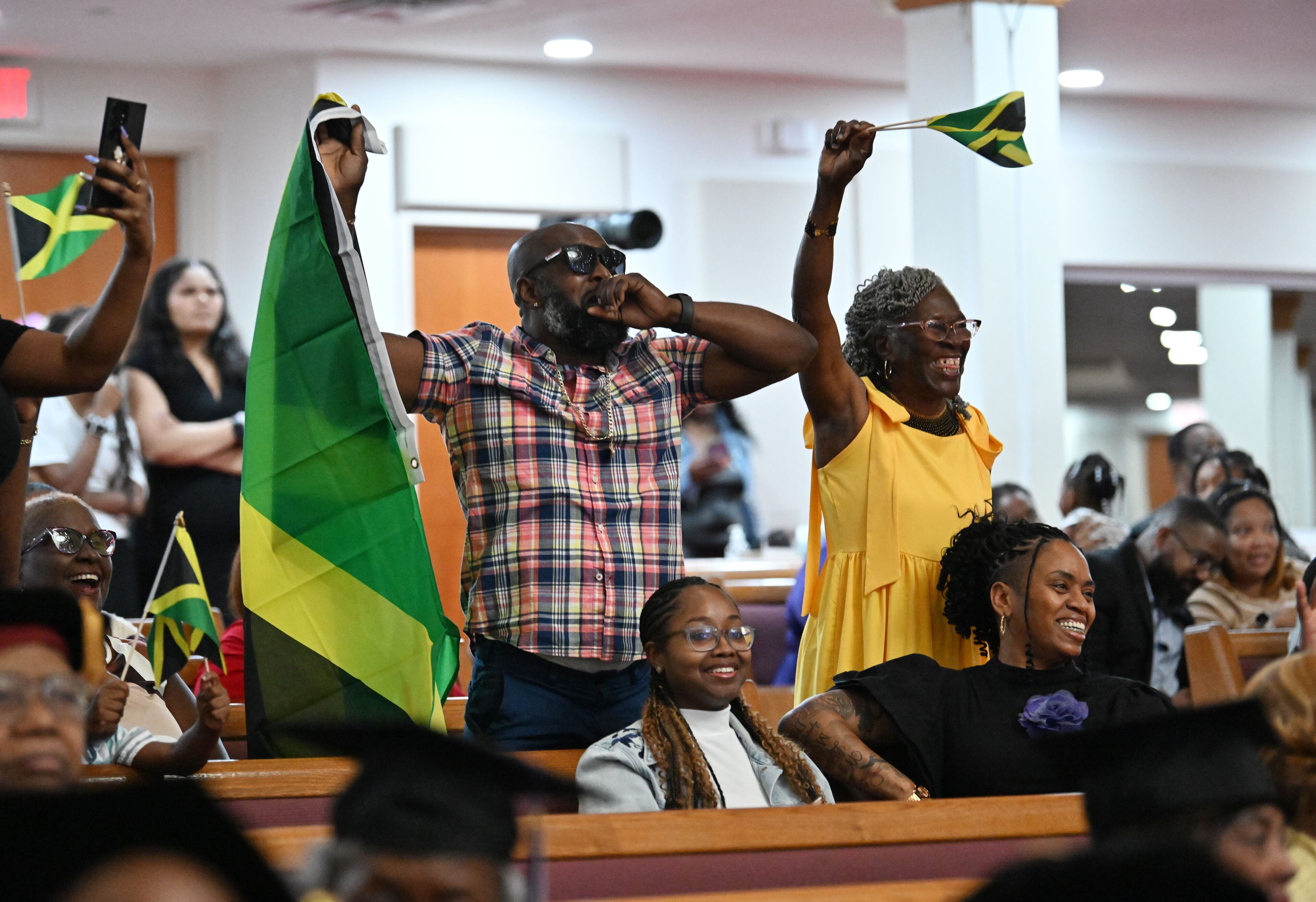 Friends and family members of graduates attend during 2025 Morris Brown College commencement exercises at Saint Philip A.M.E. Church, Saturday, May 17, 2025, in Atlanta. (Hyosub Shin / AJC)