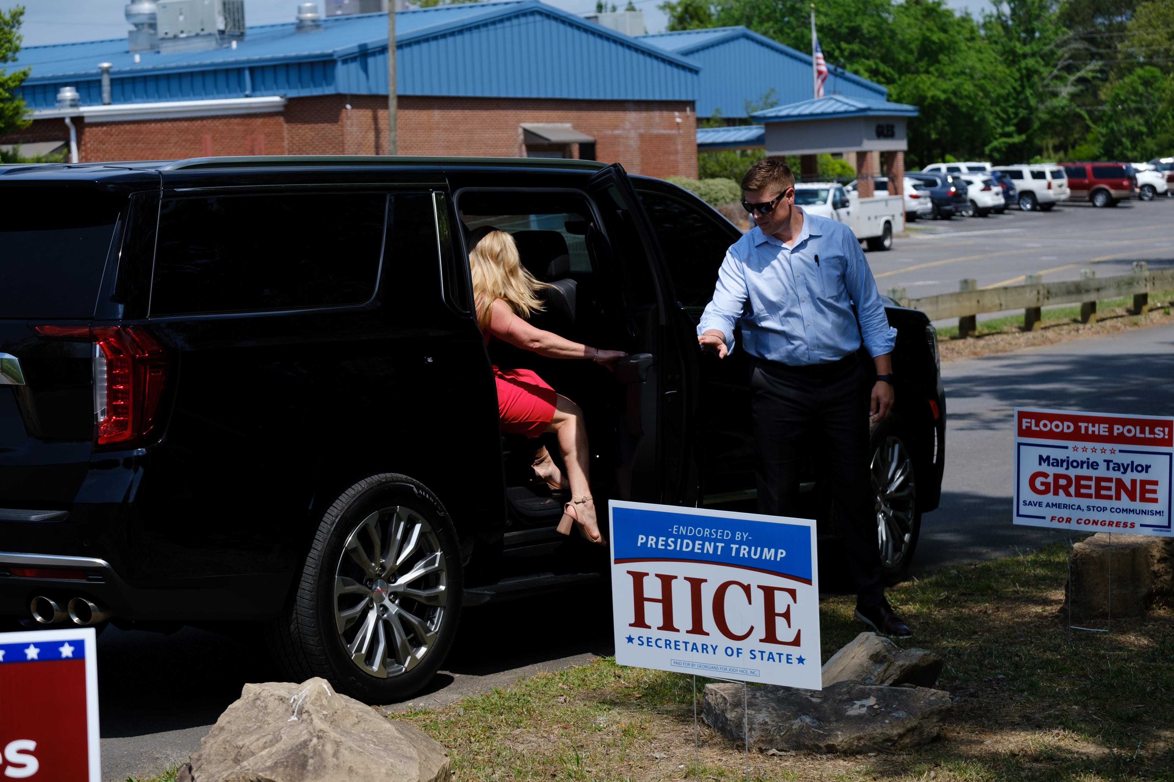 U.S. Rep. Marjorie Taylor Greene campaigns in Rome on Monday, May 2, 2022. (Arvin Temkar / arvin.temkar@ajc.com)