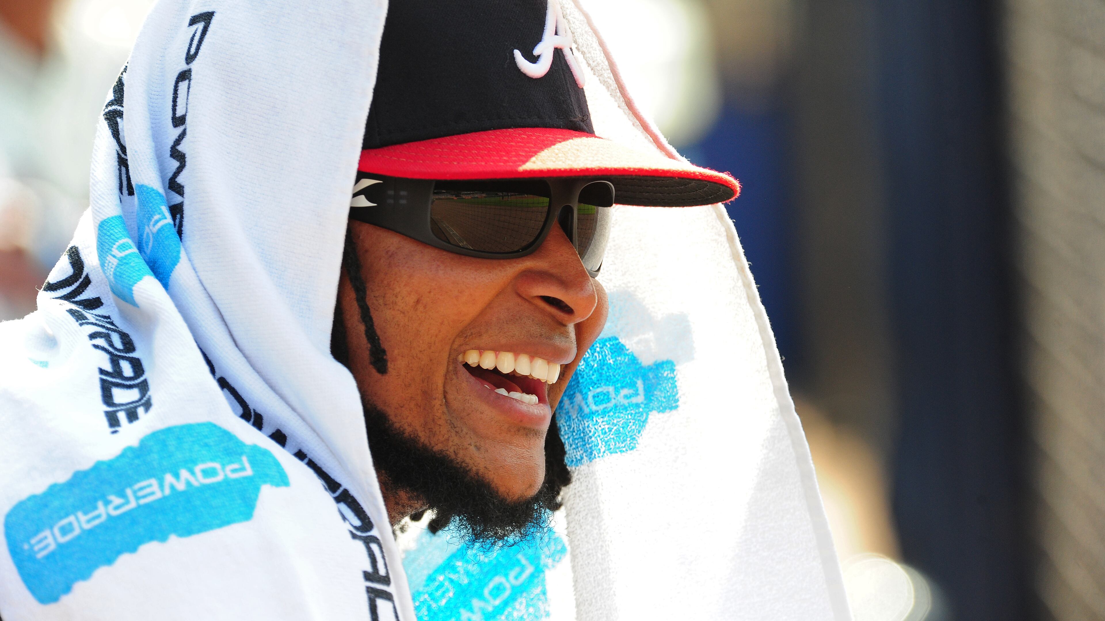 ATLANTA, GA - JULY 27: Ervin Santana #30 of the Atlanta Braves cools off during the first inning against the San Diego Padres at Turner Field on July 27, 2014 in Atlanta, Georgia. (Photo by Scott Cunningham/Getty Images)