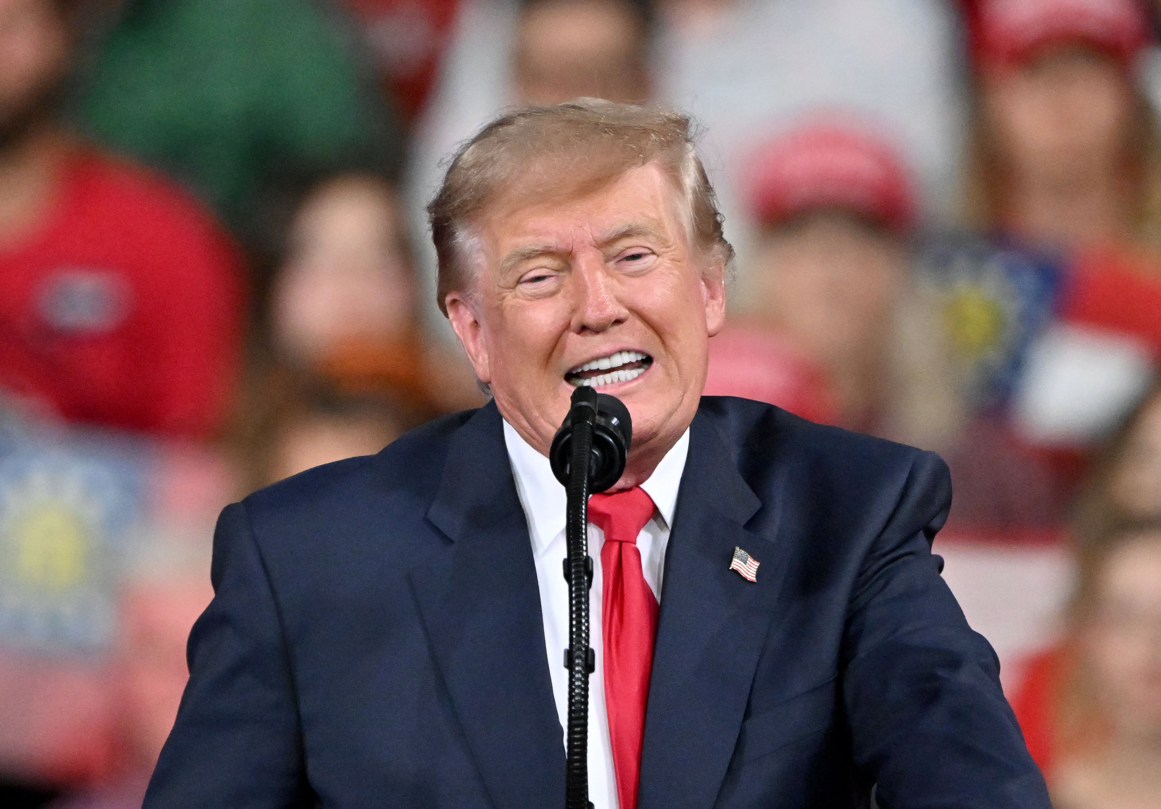 President Donald Trump speaks during a midterm campaign rally at Guardian Centers on Saturday, Oct. 24, 2026, in Perry. (Hyosub Shin/AJC)