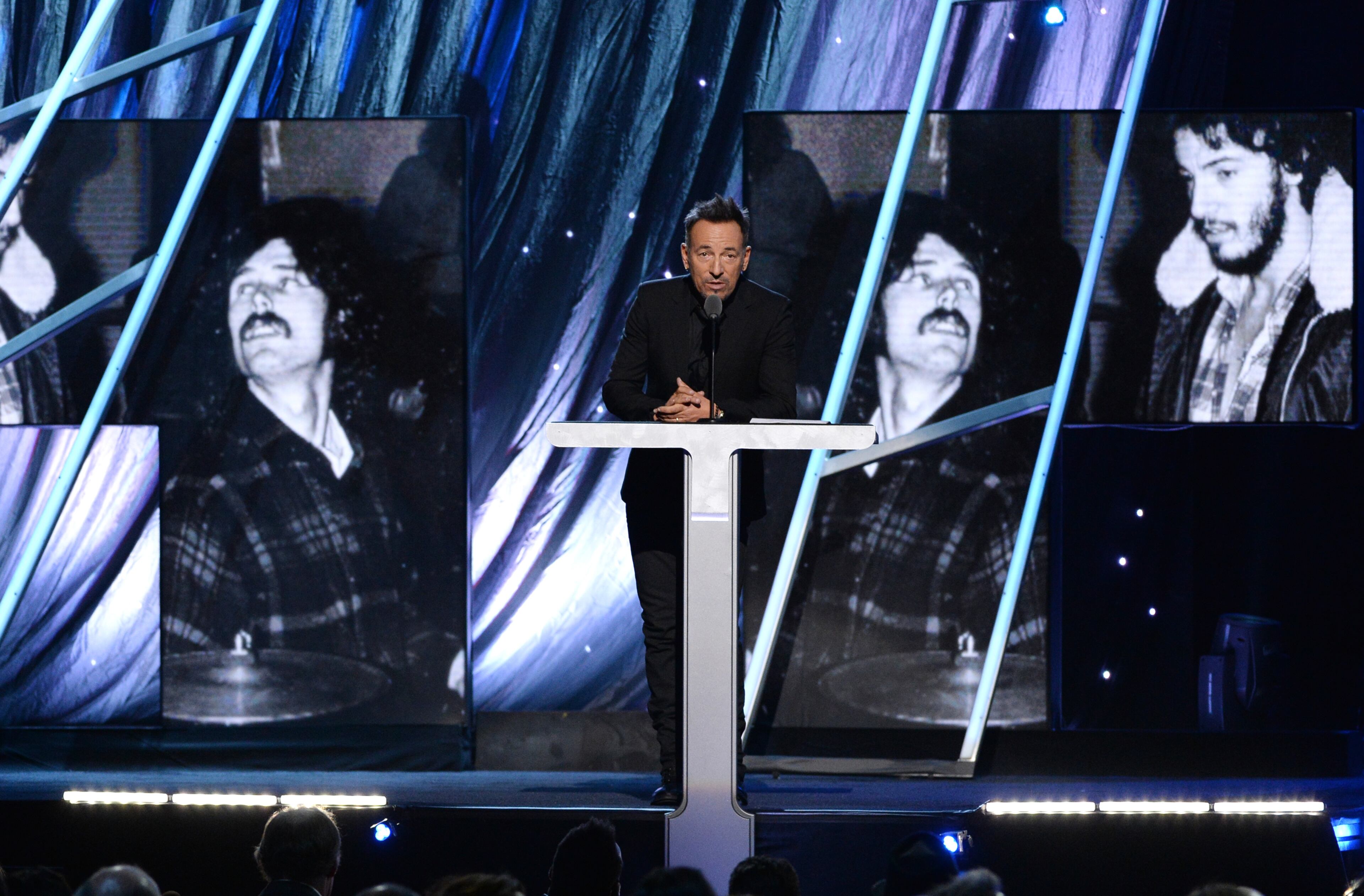 Musician Bruce Springsteen appears onstage at the 29th Annual Rock And Roll Hall Of Fame Induction Ceremony at Barclays Center of Brooklyn on April 10, 2014 in New York City. (Photo by Larry Busacca/Getty Images)