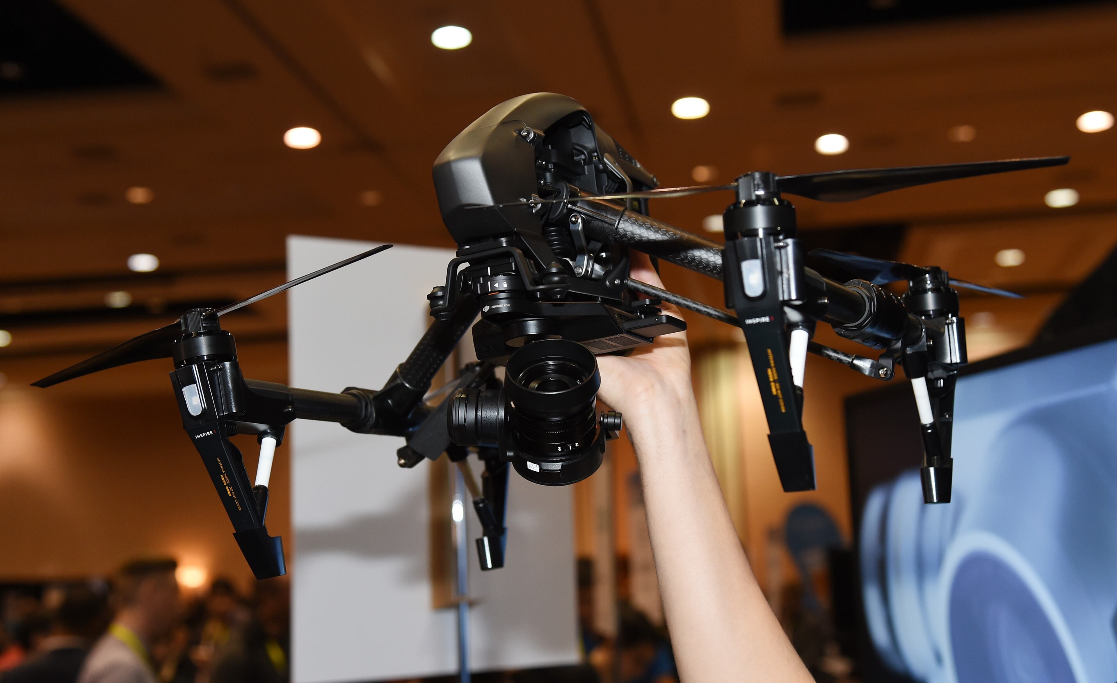 LAS VEGAS, NV - JANUARY 04: The DJI Innovations Inspire Raw drone is displayed during a press event for CES 2016 at the Mandalay Bay Convention Center on January 4, 2016 in Las Vegas, Nevada. The unit can fly for 18 minutes and will be available in March 2016 for USD 6,000 and is geared to professional film shoots with an interchangeable camera lens system. CES, the world's largest annual consumer technology trade show, runs from January 6-9 and is expected to feature 3,600 exhibitors showing off their latest products and services to more than 150,000 attendees. (Photo by Ethan Miller/Getty Images)
