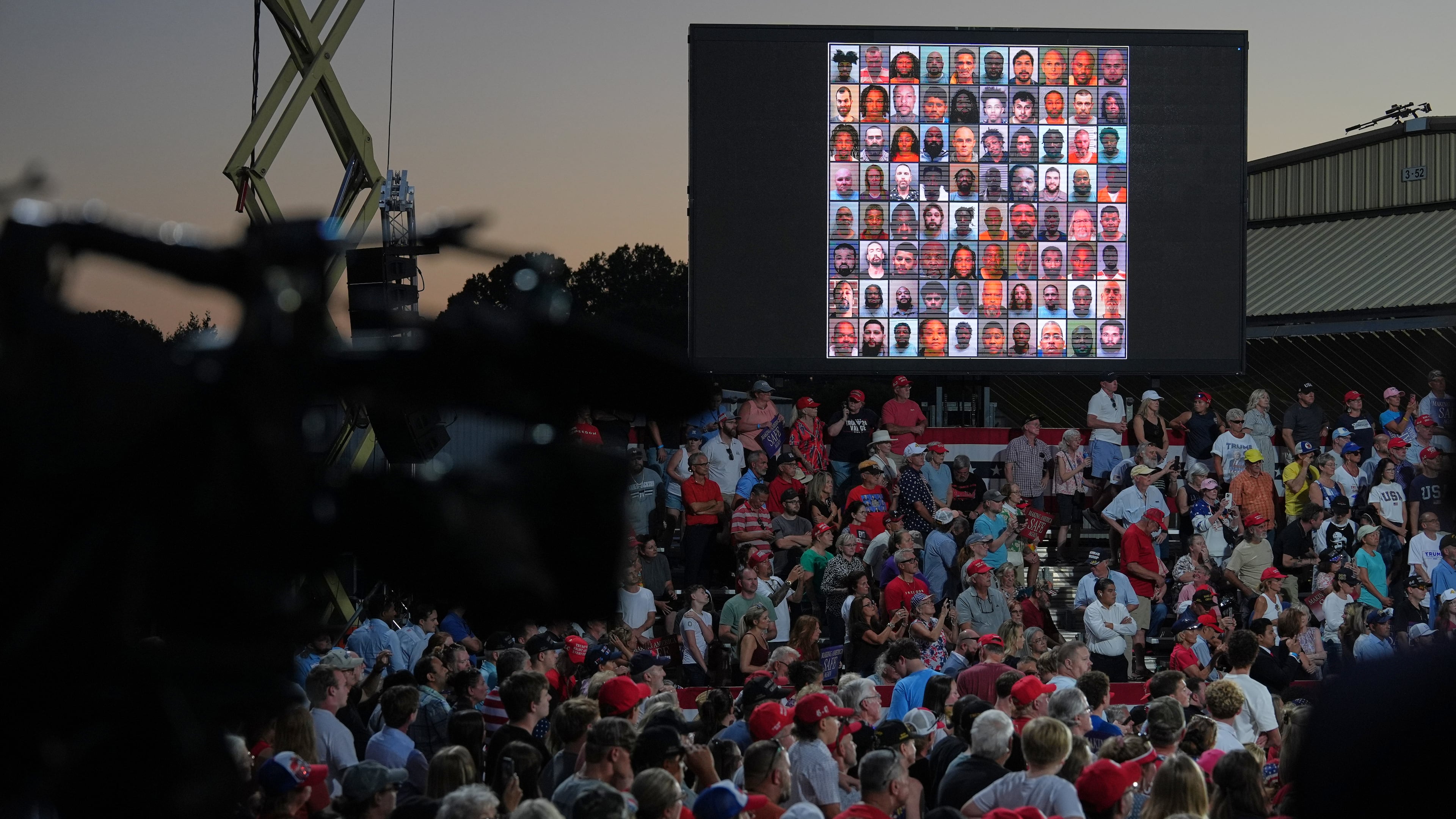 A image is seen on a screen as President Donald Trump speaks during a rally at Gastonia Municipal Airport, Wednesday, Sept. 16, 2026, in Gastonia, N.C. (AP Photo/Alex Brandon)