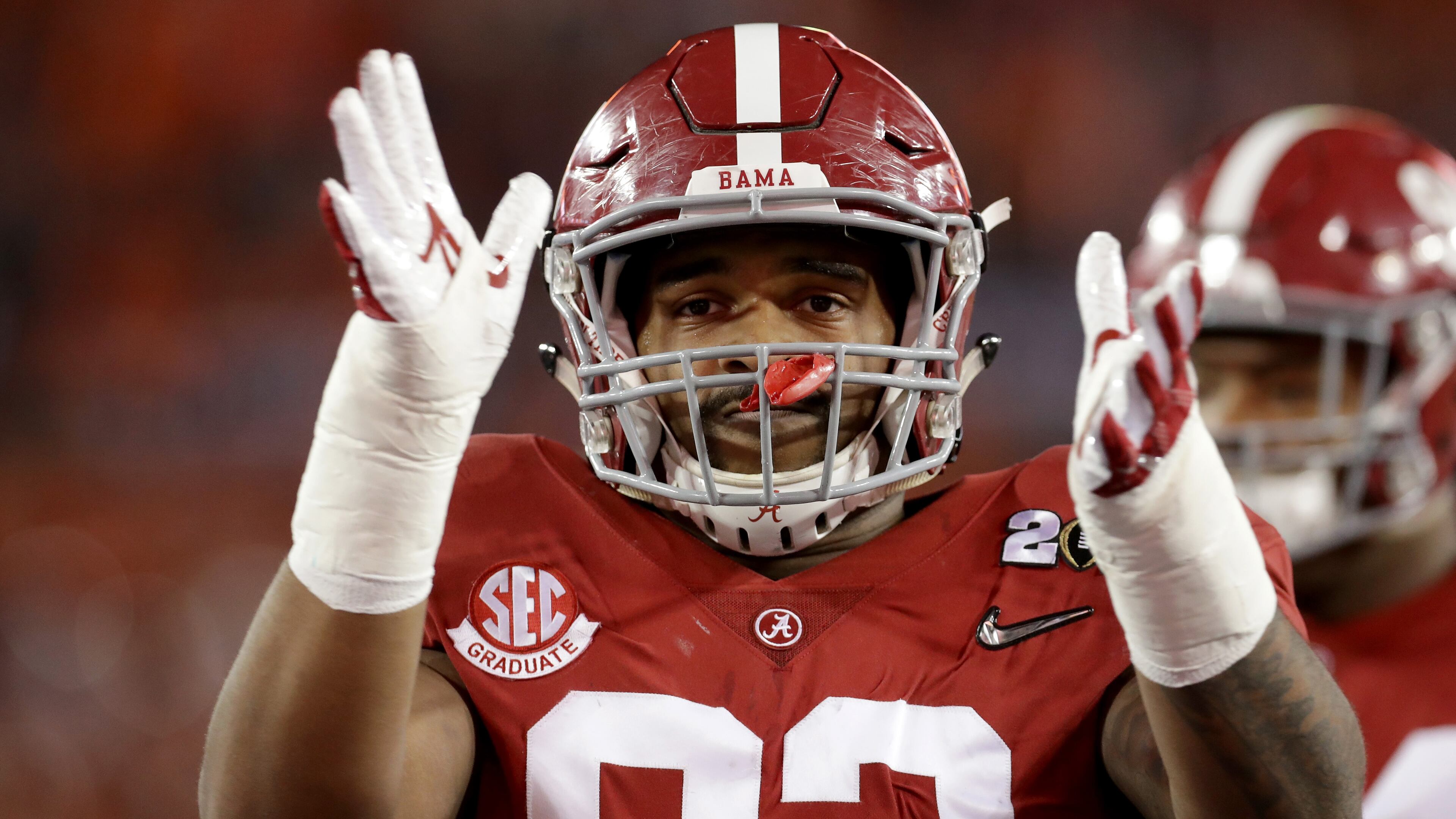 TAMPA, FL - JANUARY 09: Defensive lineman Jonathan Allen #93 of the Alabama Crimson Tide looks on before taking on the Clemson Tigers in the 2017 College Football Playoff National Championship Game at Raymond James Stadium on January 9, 2017 in Tampa, Florida. (Photo by Ronald Martinez/Getty Images)