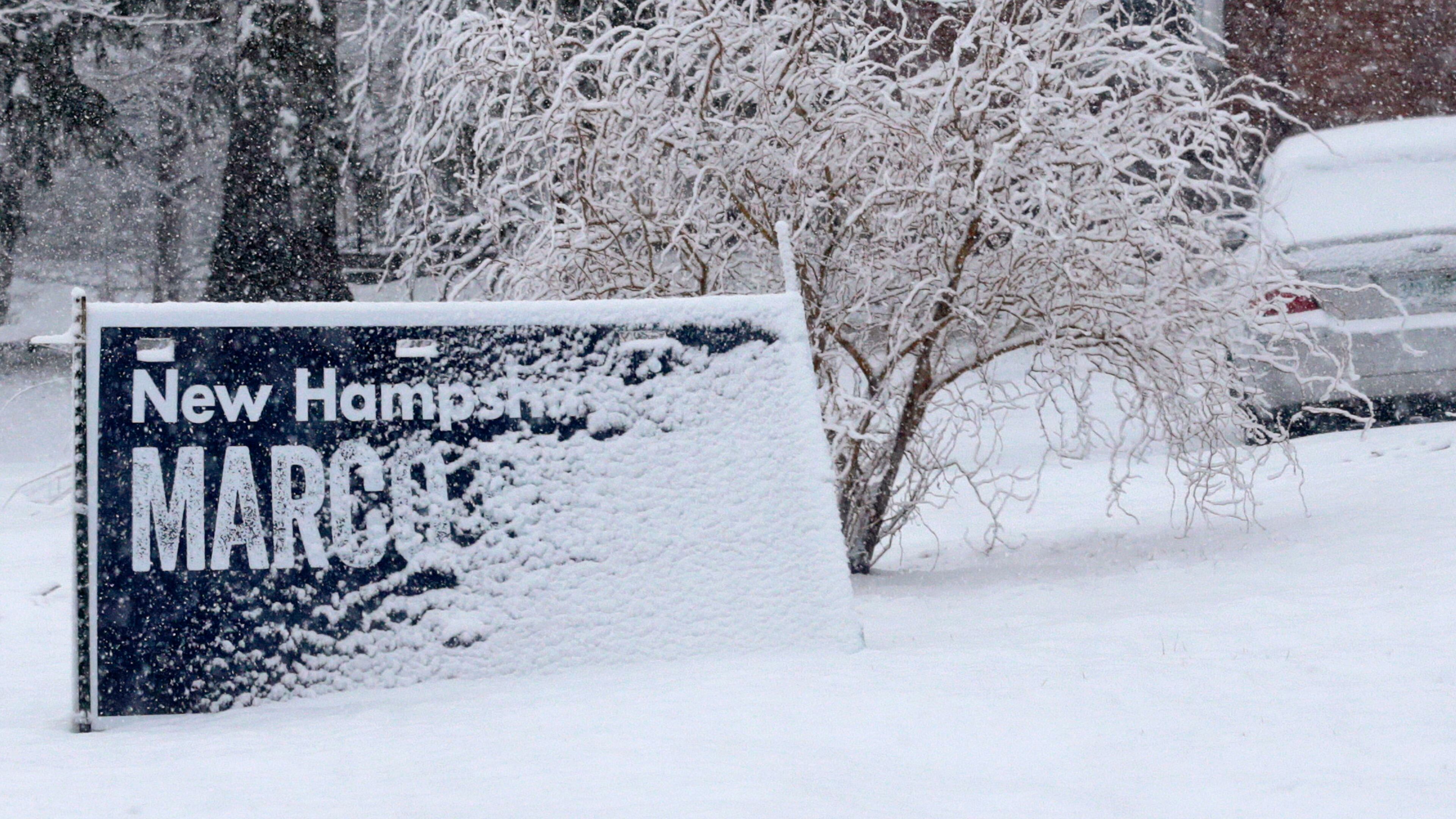 A campaign sign for Republican presidential candidate, Sen. Marco Rubio, R-Fla. is obstructed with covered in freshly fallen snow in East Derry, N.H., on Friday. AP/Charles Krupa