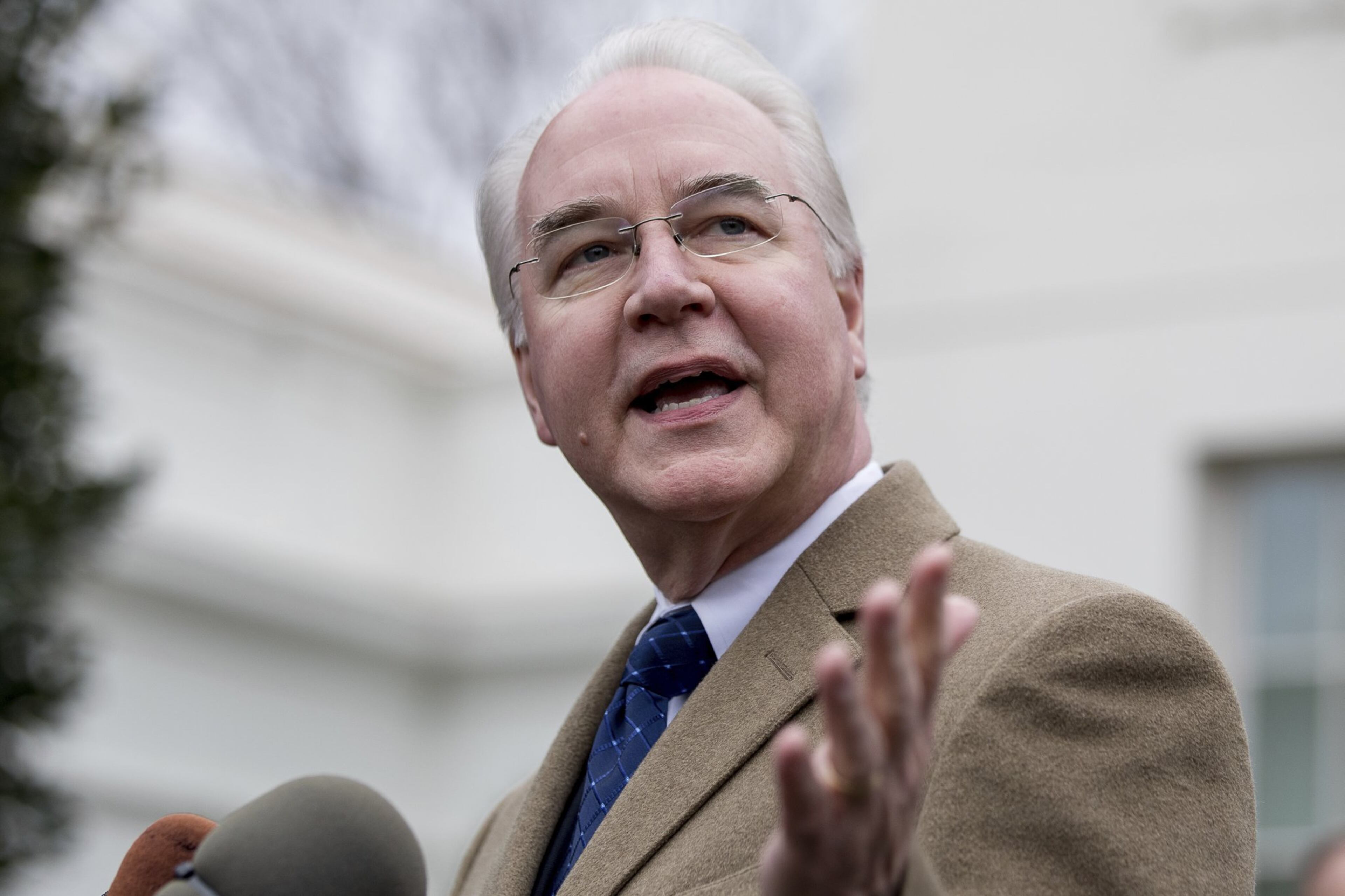 Health and Human Services Secretary Tom Price speaks outside the West Wing of the White House in Washington, Monday, March 13, 2017, after Congress’ nonpartisan budget analysts reported that 14 million people would lose coverage next year under the House bill dismantling former President Barack Obama’s health care law. (AP Photo/Andrew Harnik)