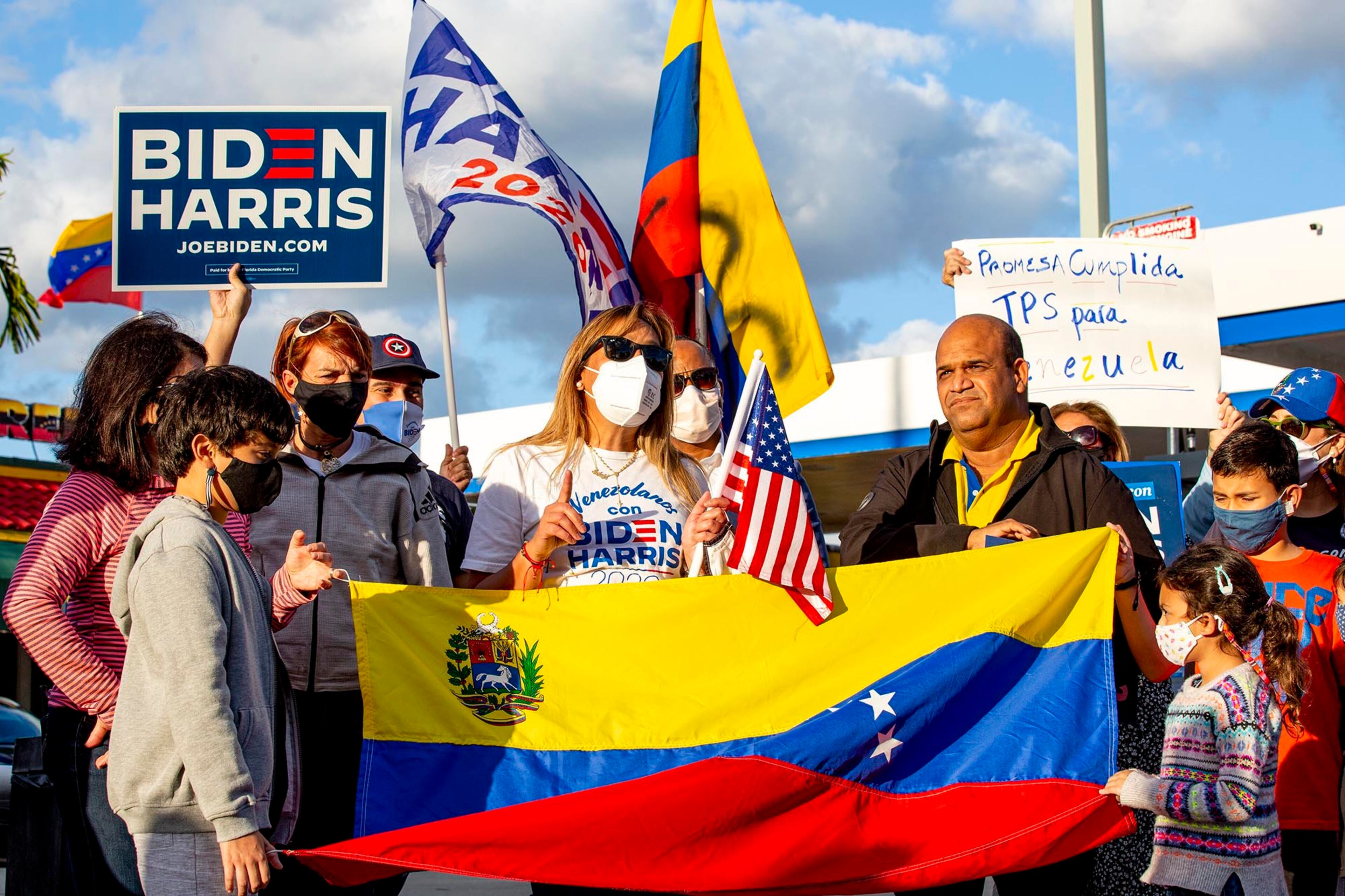 Biden supporter Adelys Ferro speaks to the media in March as Venezulan-Americans celebrate the approval of temporary protection status for more than 300,000 Venezuelan citizens living in the United States, at El Arepazo in Doral, Florida. The Biden administration fulfilled a campaign promise when it announced TPS for all Venezuelan exiles fleeing the Nicolas Maduro regime in the form of legal rights to live and work in America for 18 months.
