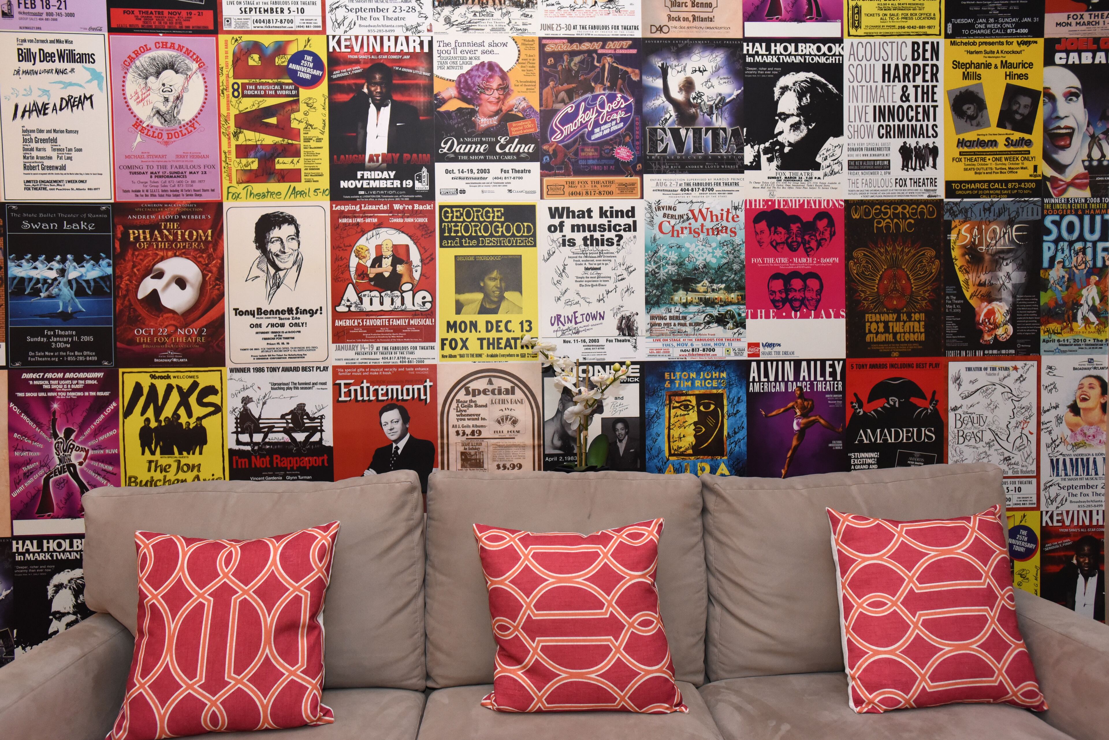 June 2, 2015 Atlanta - Picture shows one of star dressing rooms decorated with signed posters from the 40 years at the Fox Theatre on Tuesday, June 2, 2015. Feature on the Fox Theatre, completing its 40th anniversary celebration of its saving with the free Fox Block Party outside and inside the landmark on June 7. HYOSUB SHIN / HSHIN@AJC.COM