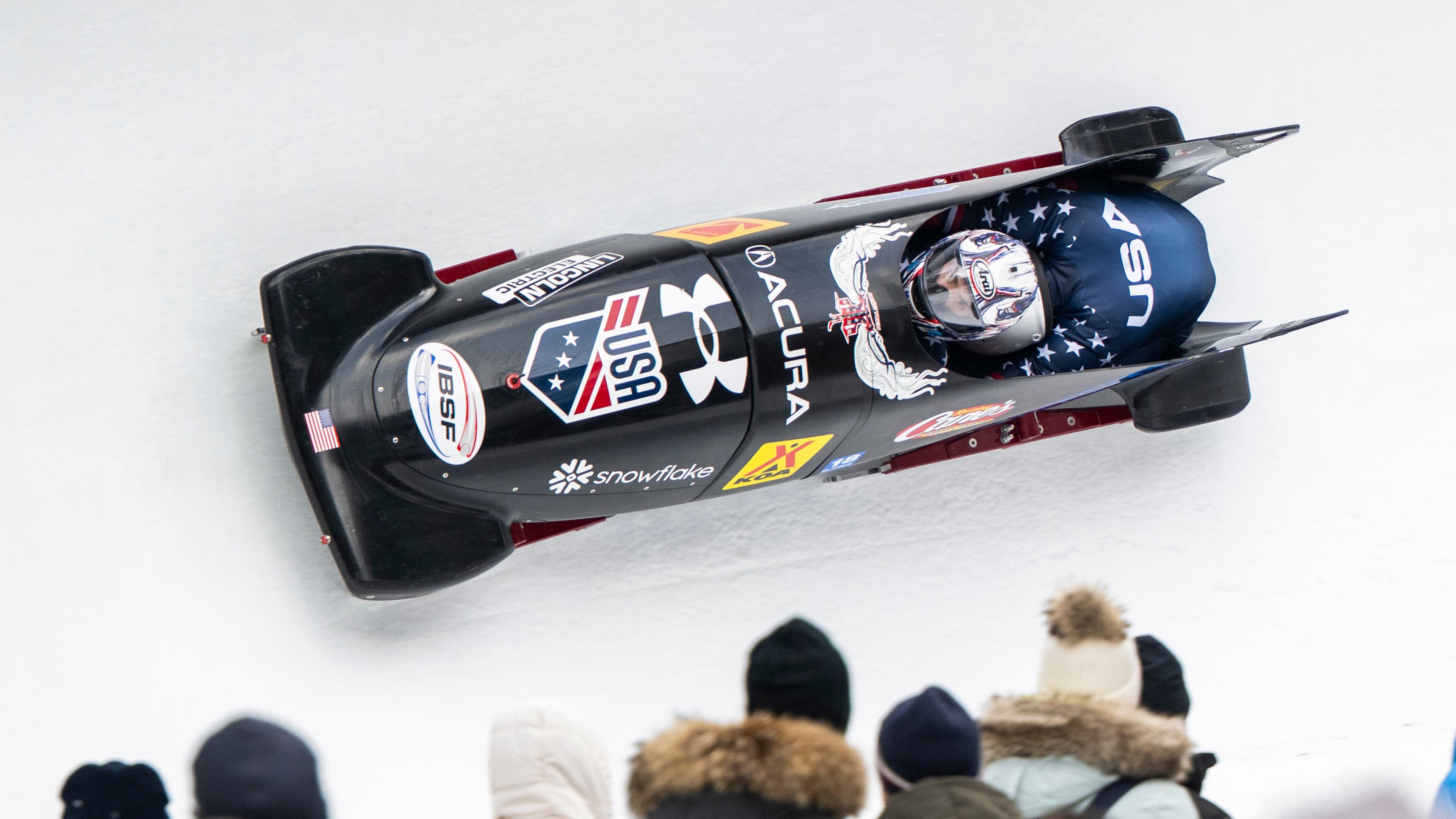 Kristopher Horn/ Carsten Vissering of the USA in action during the Men's 2-Bob World Cup, in St. Moritz, Switzerland, Saturday, Jan. 10, 2026. (Mayk Wendt/Keystone via AP)