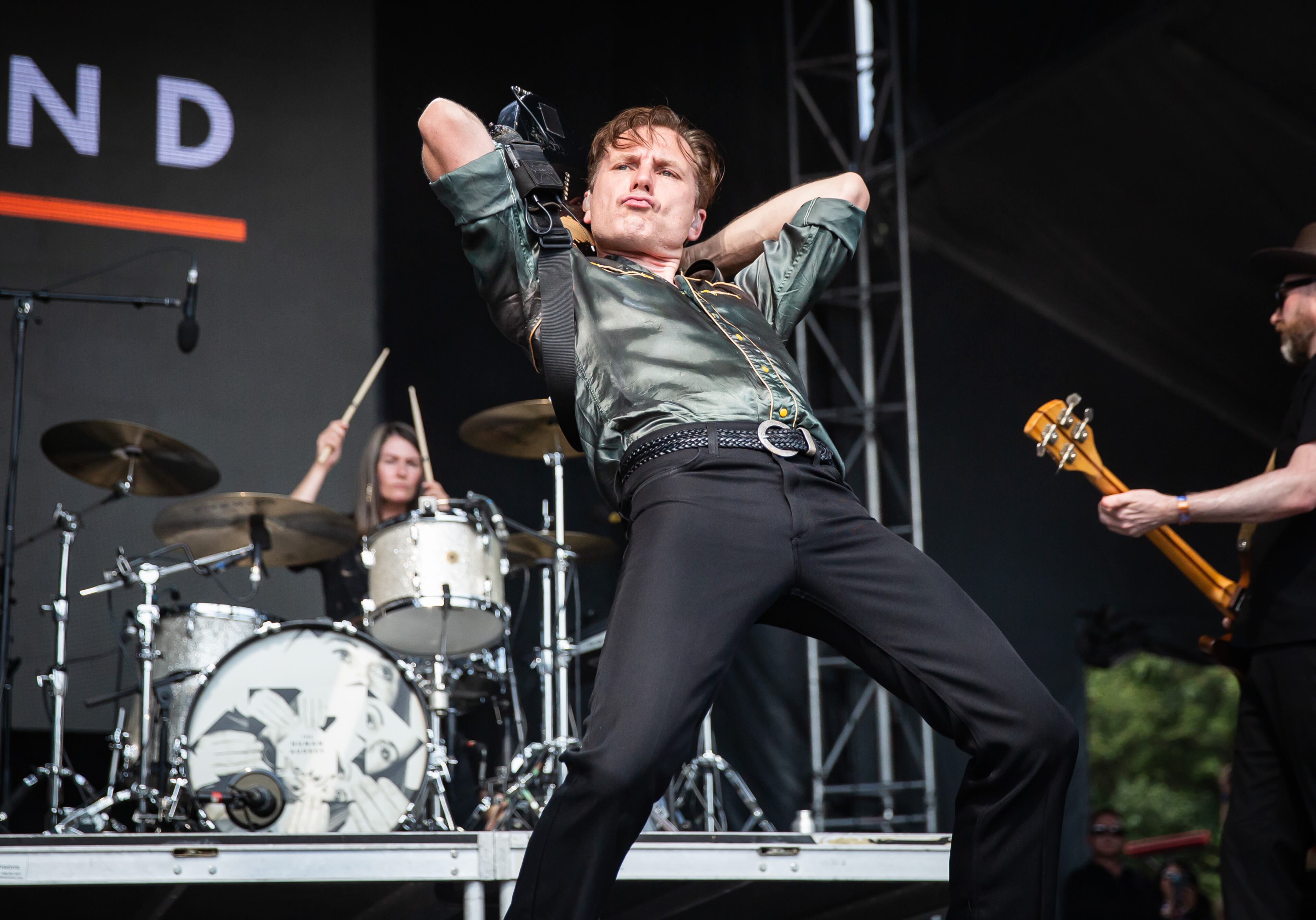 Atlanta, Ga. — Franz Ferdinand jumped around in 90-degree heat and played their indie-rock hits on Sunday, Sept. 21, 2025, at Piedmont Park. (RYAN FLEISHER FOR THE ATLANTA JOURNAL-CONSTITUTION)