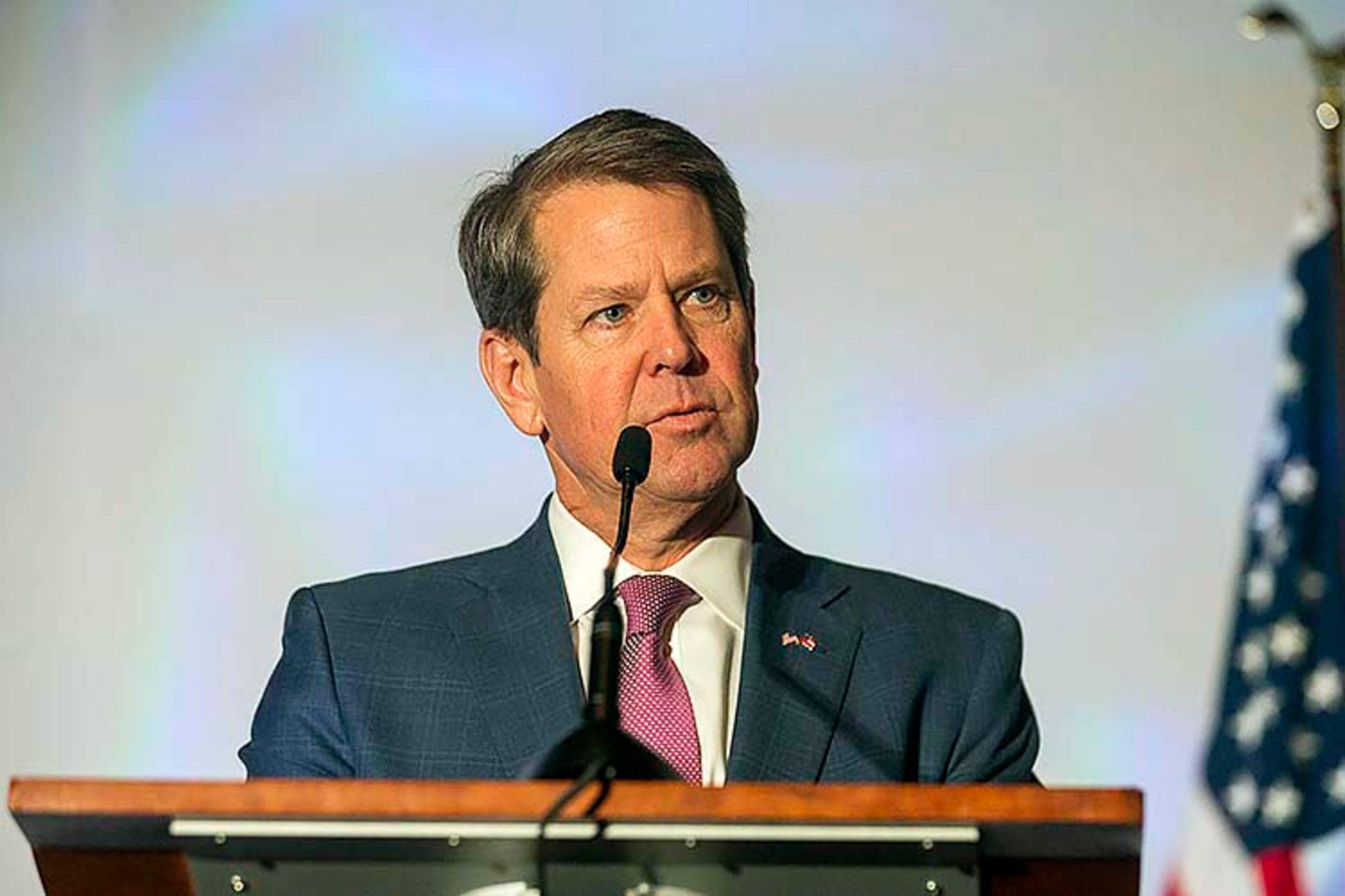02/20/2020 -- College Park, Georgia -- Georgia Governor Brian Kemp speaks during the 18th annual South Metro Development Outlook Conference at the Georgia International Convention Center in College Park, Thursday, February 20, 2020. Gov. Kemp is the first sitting governor that has participated in the conference. (ALYSSA POINTER/ALYSSA.POINTER@AJC.COM)