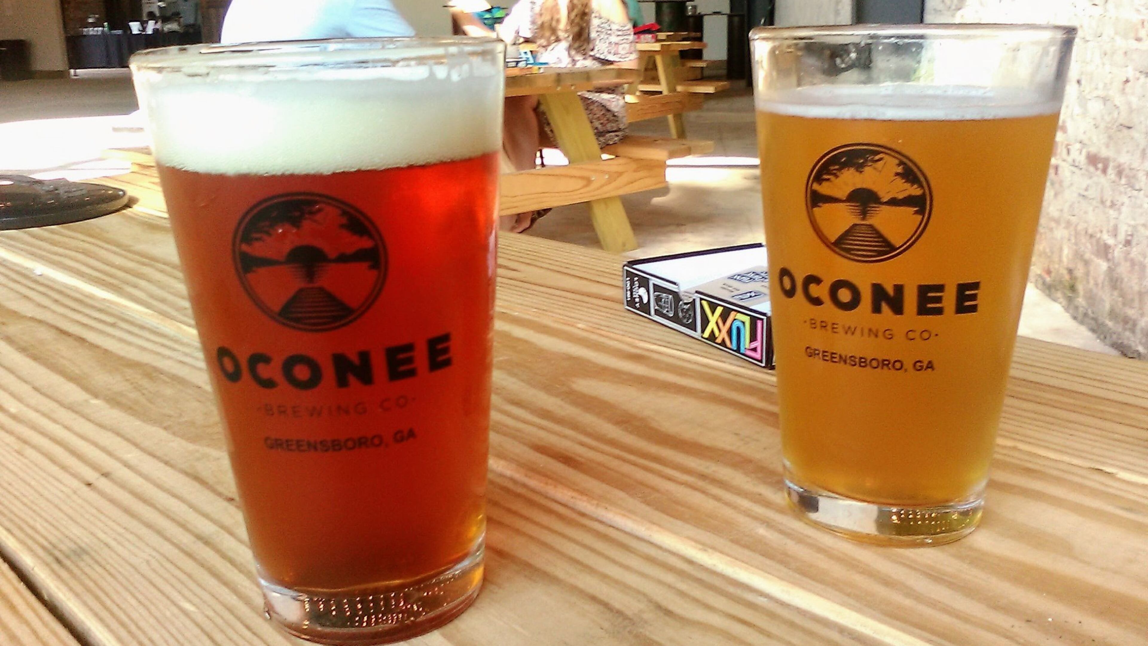 Two of the offerings available from Oconee Brewing Co. in Greensboro, which opened in May: the Lion Lamm IPA and Round Here Kolsch. CONTRIBUTED BY BLAKE GUTHRIE