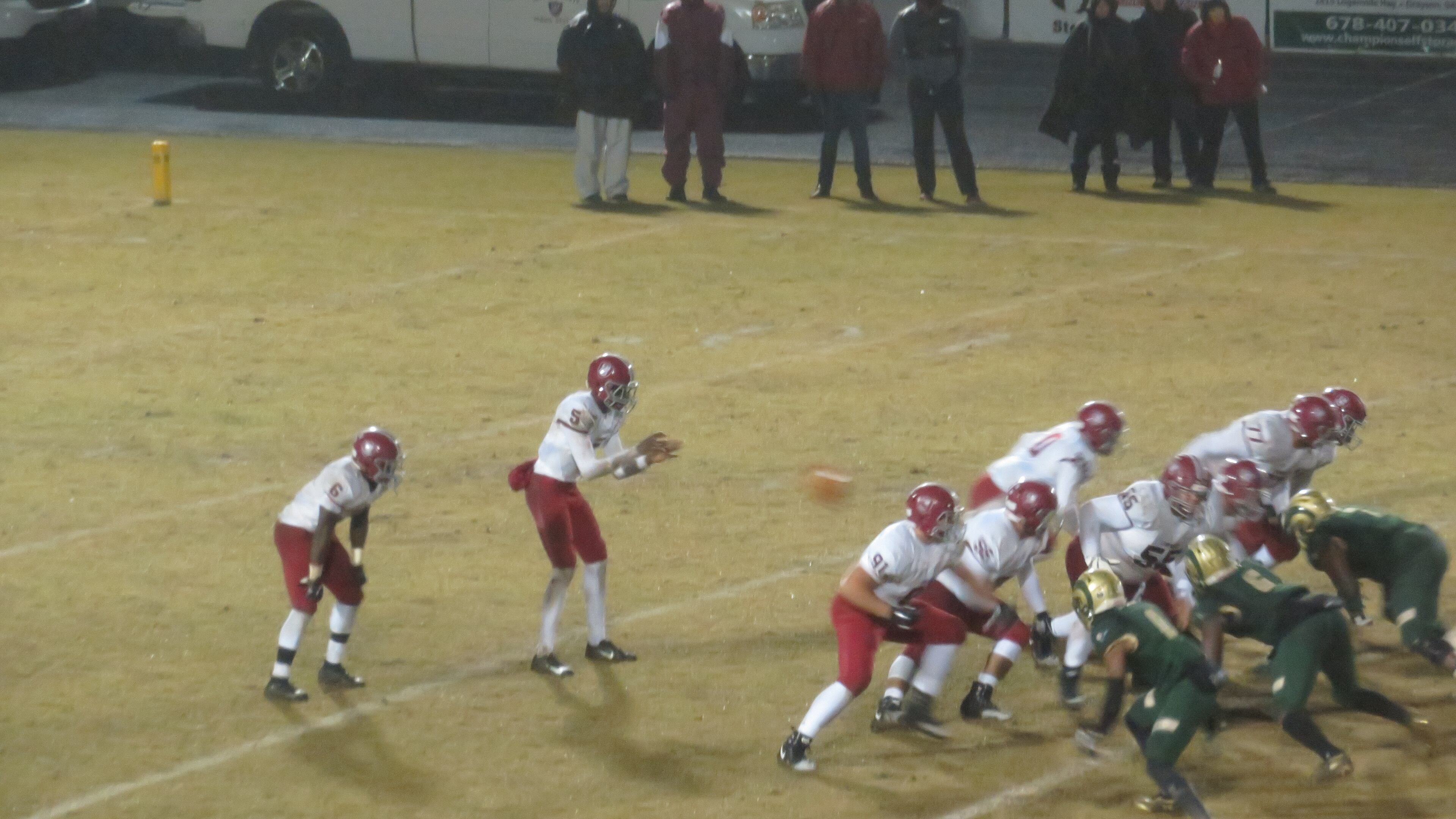 Lowndes Vikings quarterback Jacurri Brown waits for the ball after it's snapped during his game against the Grayson Rams in the Class AAAAAAA quarterfinals on Friday, Nov. 23, 2018 at Grayson Community Stadium. (Adam Krohn/special)