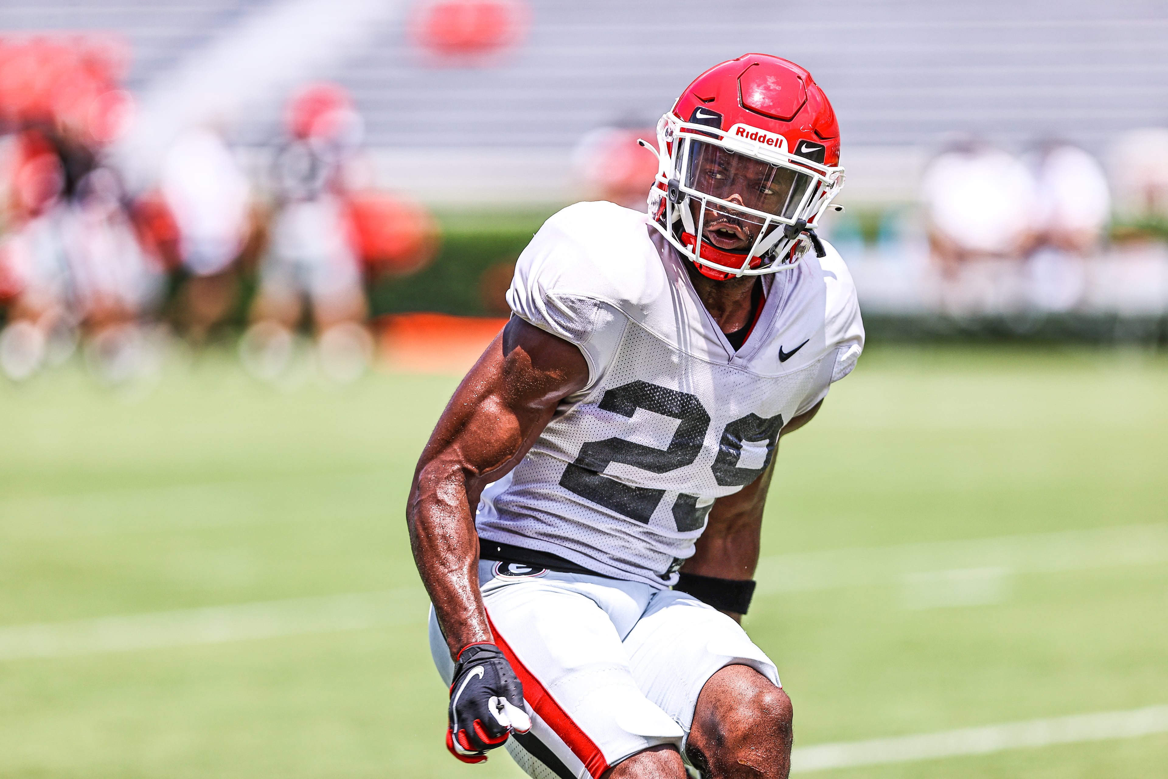 Georgia defensive back Christopher Smith (29) during the Bulldogs’ practice session on Dooley Field at Sanford Stadium in Athens, Ga., on Saturday, Aug. 14, 2021. (Photo by Tony Walsh)