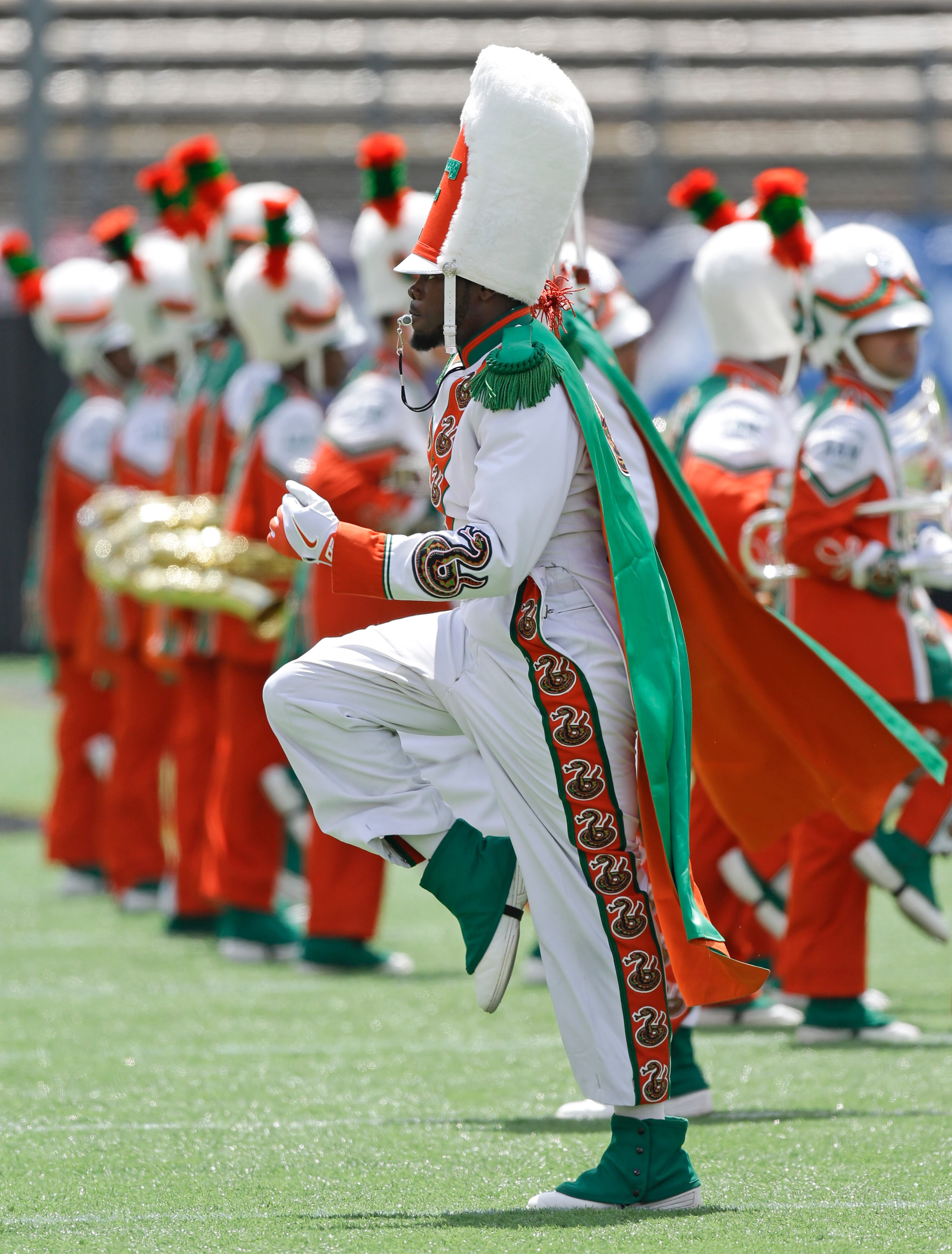 The Florida A&M University Marching 100 band performs in Orlando, Fla., during FAMU's season-opening football game against Mississippi Valley State.