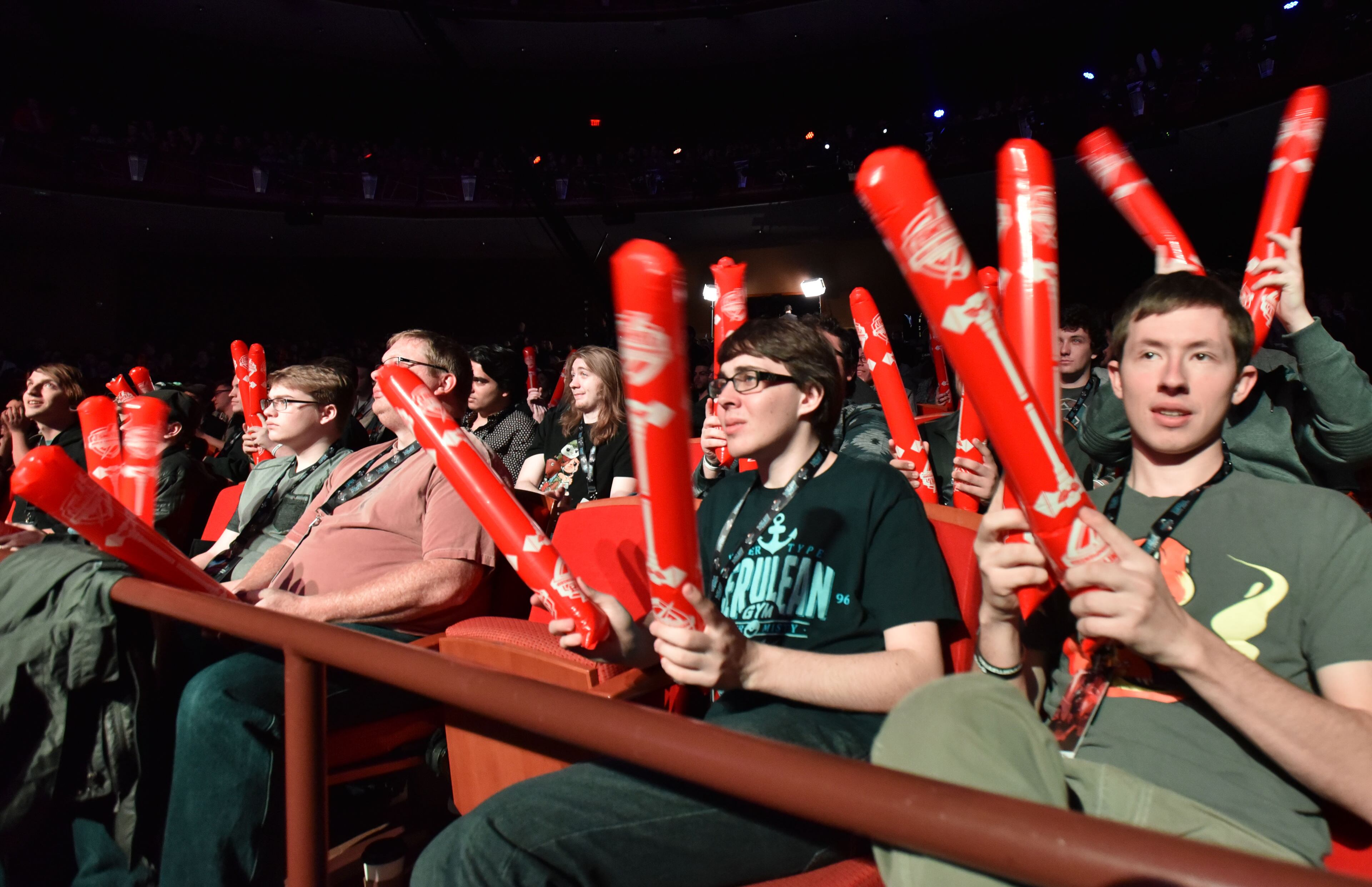 Spectators cheer as they watch a match between Isurus Gaming and Epsilon eSports during an opening day of SMITE World Championship 2016 at the Cobb Energy Performing Arts Centre on Thursday, January 7, 2016. HYOSUB SHIN / HSHIN@AJC.COM