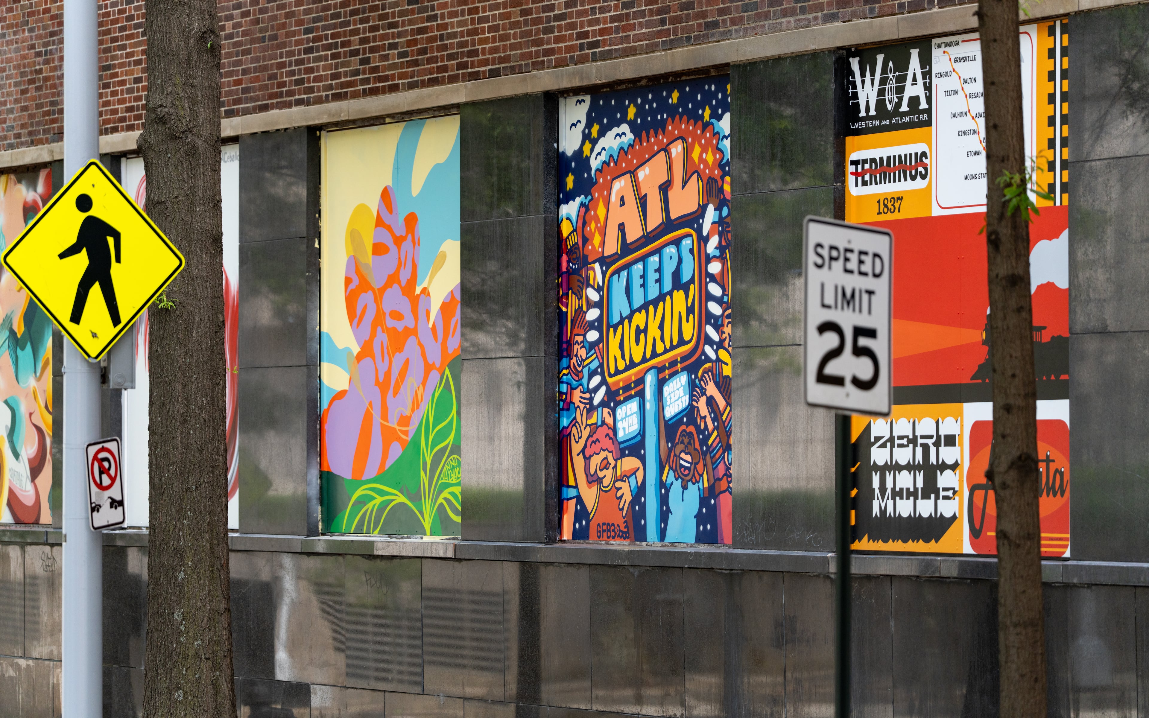 Mutliple murals line the walls of the abandoned Atlanta Constituion building on Friday, June 5, 2026. (Ben Hendren for the AJC)