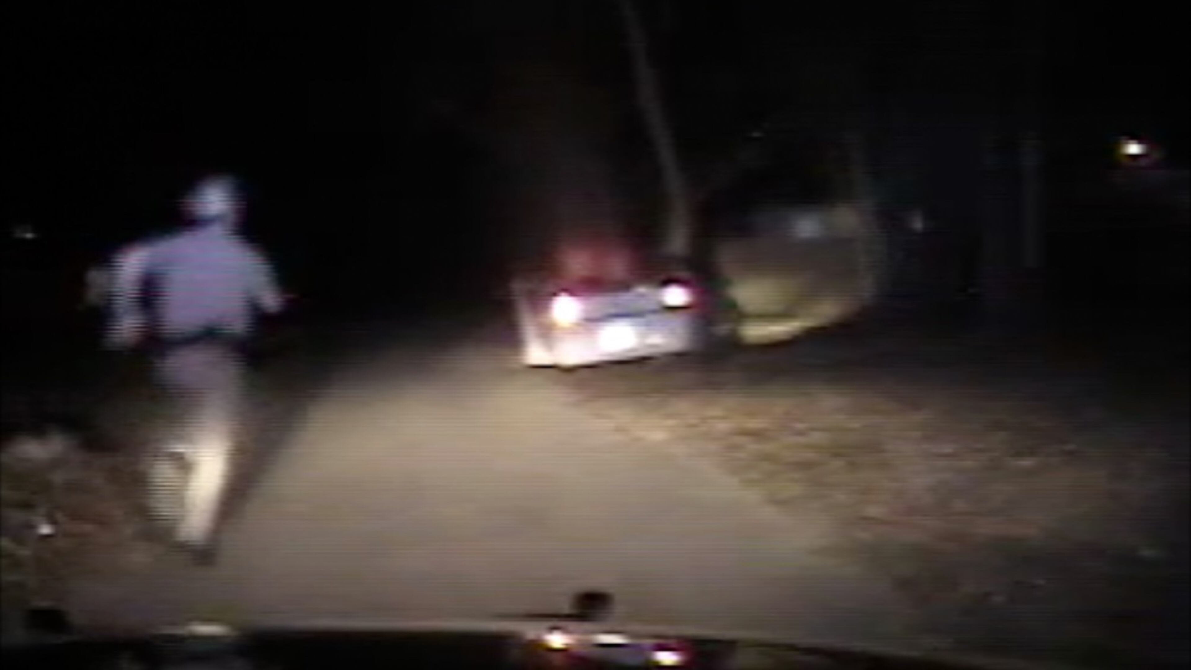 Trooper Daniel McBride chases Calin Devonte Roquemore, who fled a traffic stop in East Texas on Feb. 13, 2016. McBride fatally shot Roquemore.