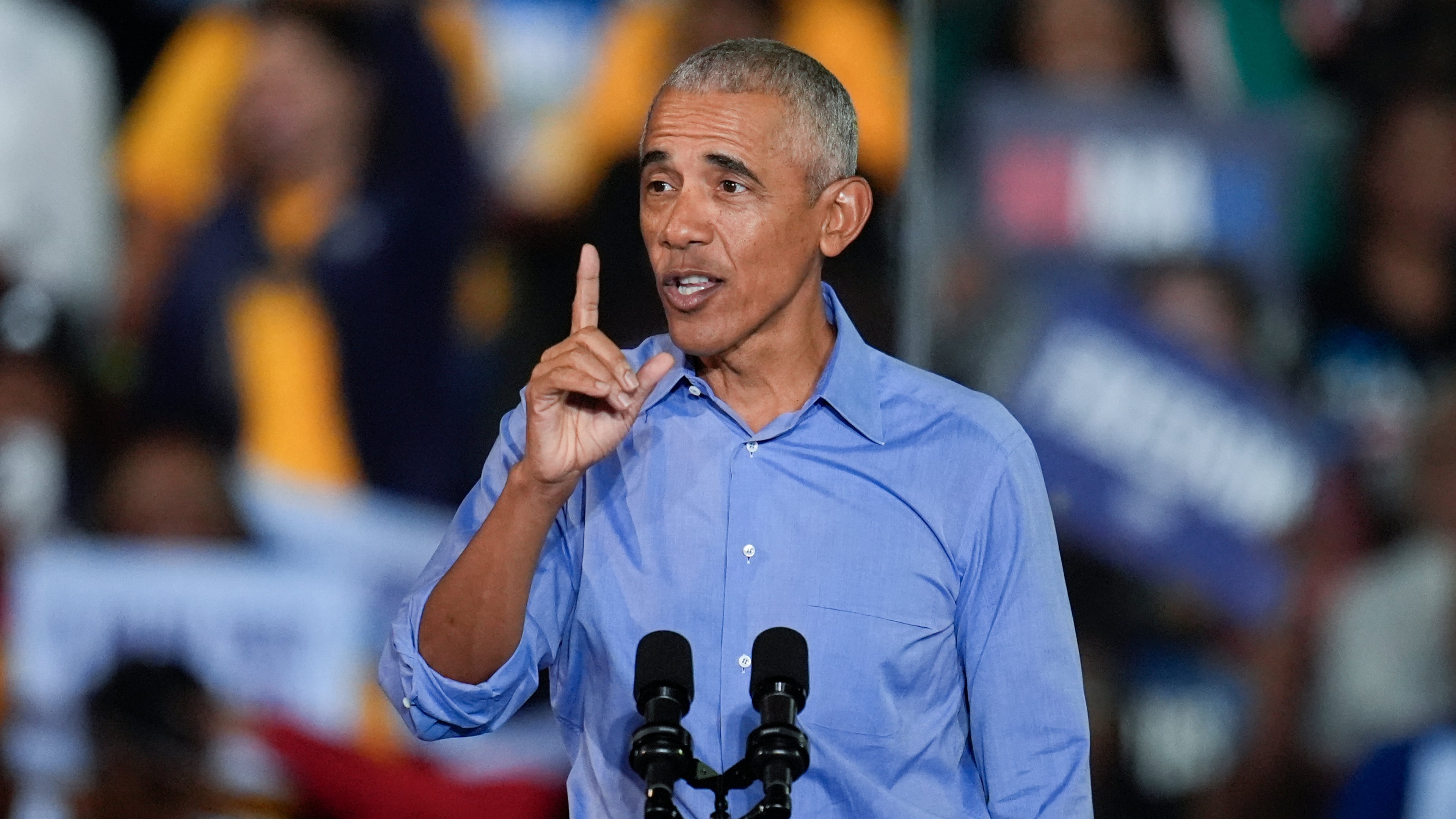 FILE - Former President Barack Obama speaks during a campaign rally, Oct. 24, 2024, in Clarkston, Ga. (AP Photo/Mike Stewart, File)